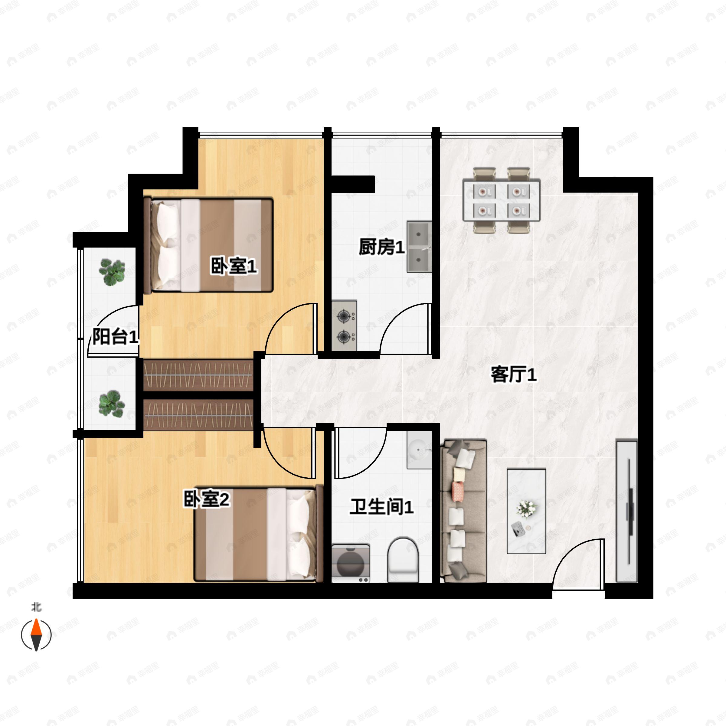 糖果SOHO2室1厅1卫户型图
