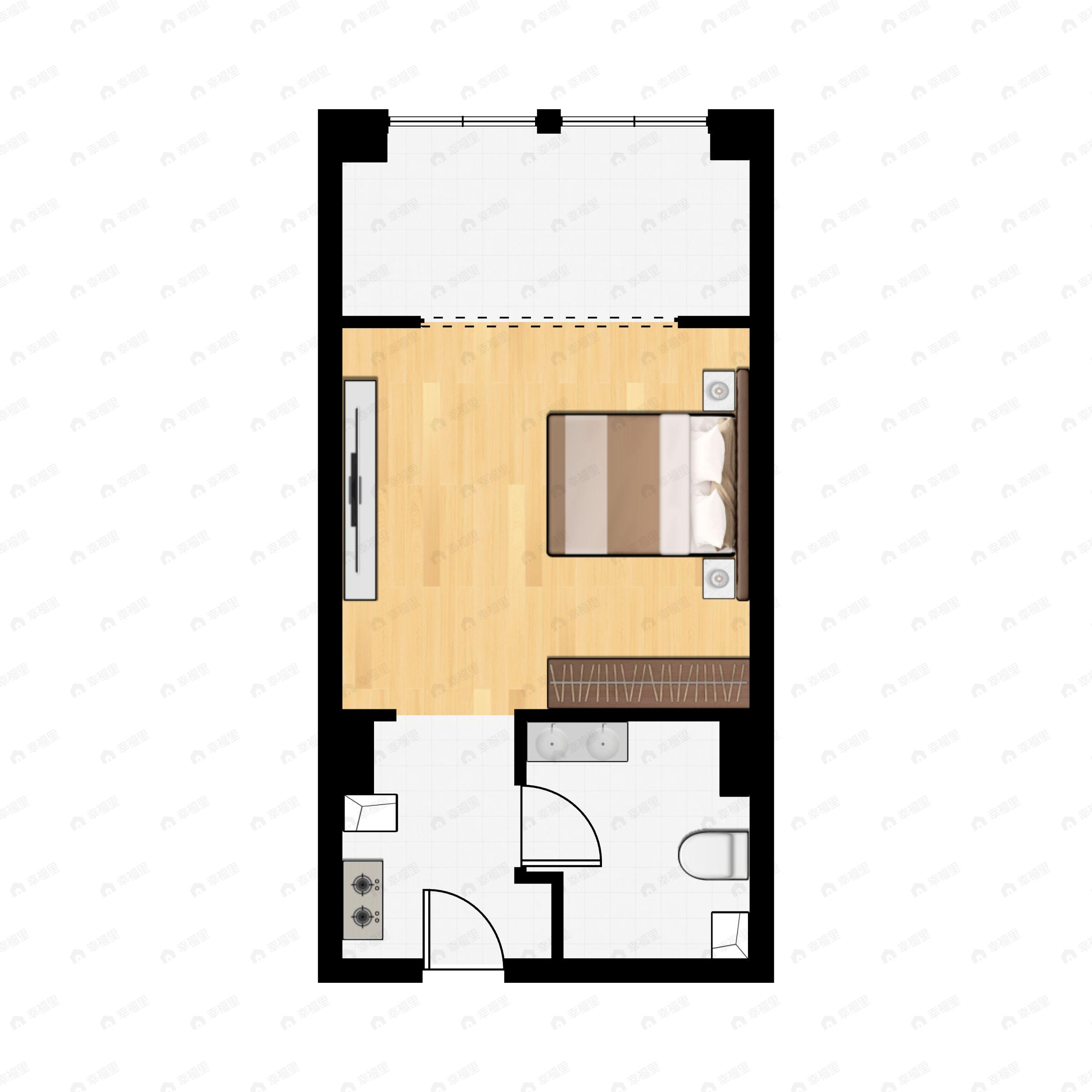 1室1厅1卫建面44m²南户型图