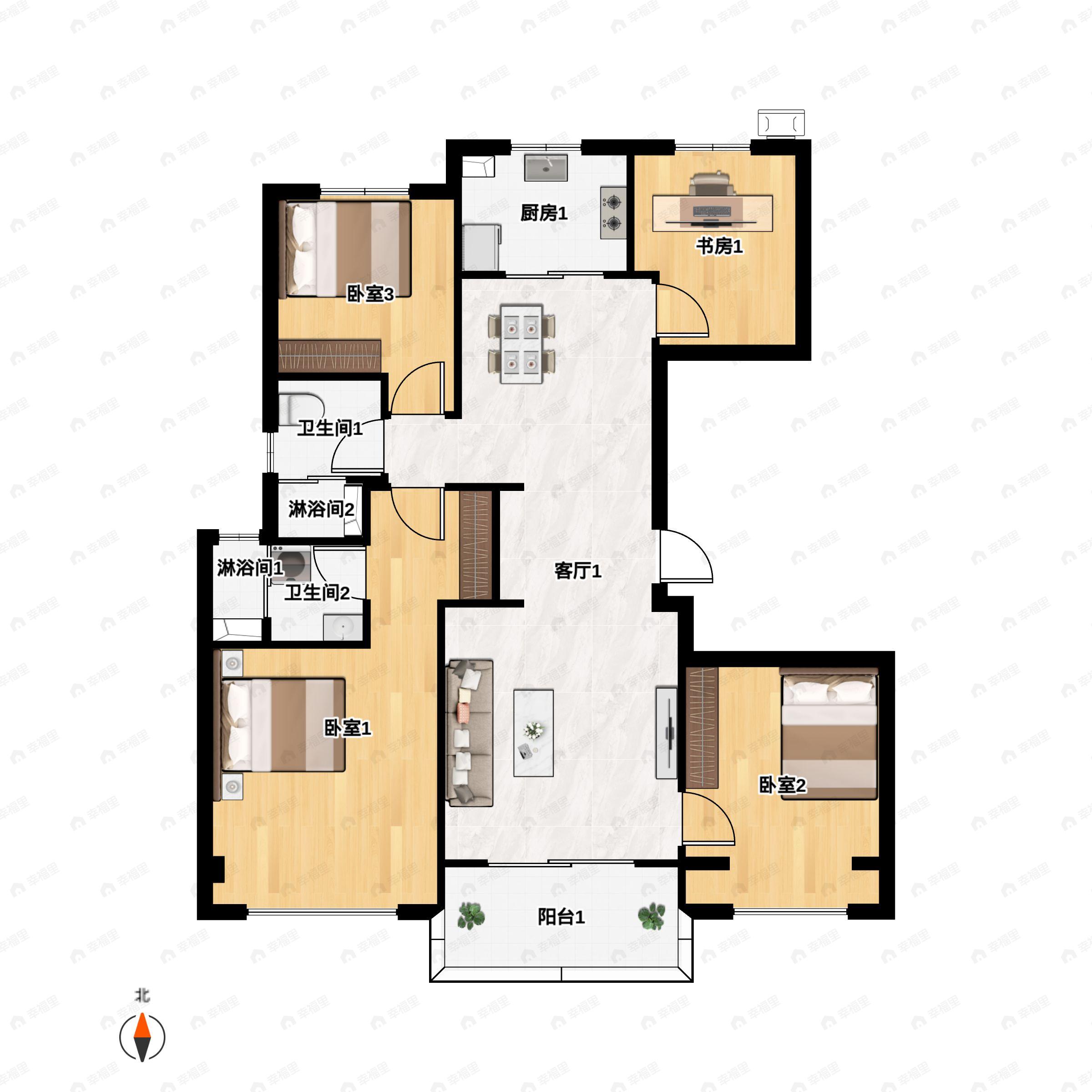 4室2厅2卫建面130平户型图