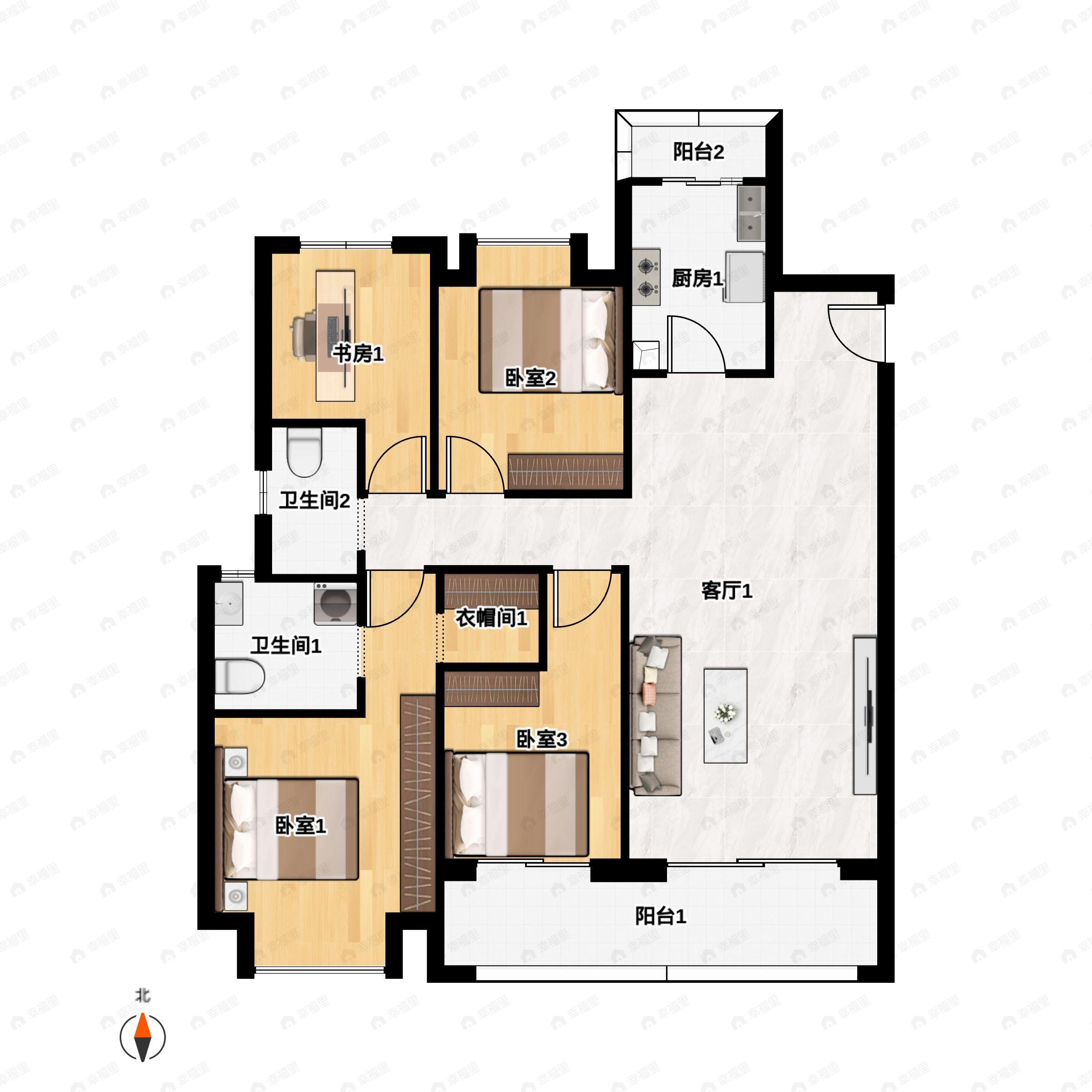 4室2厅2卫建面142平户型图