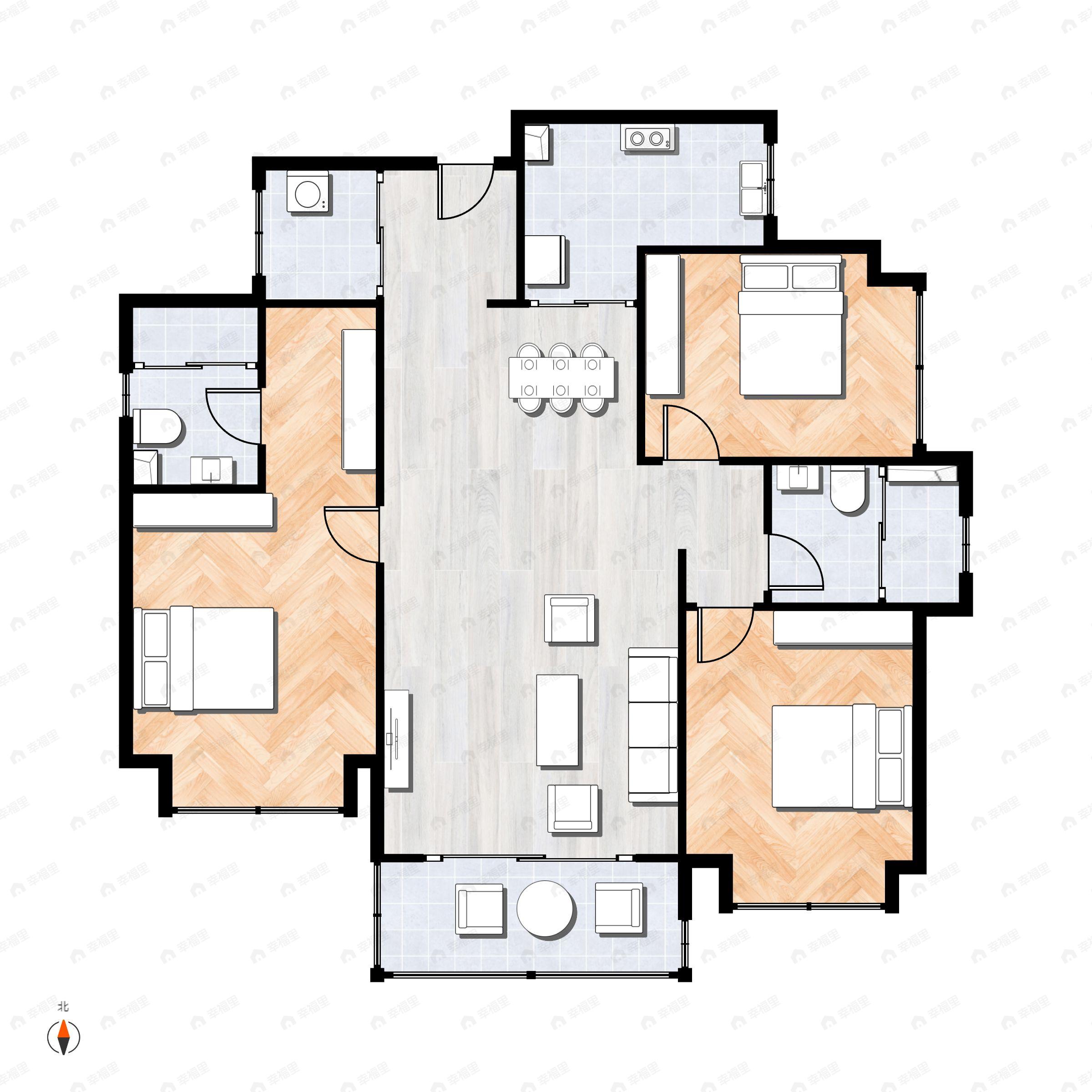 3室2厅2卫建面124平户型图