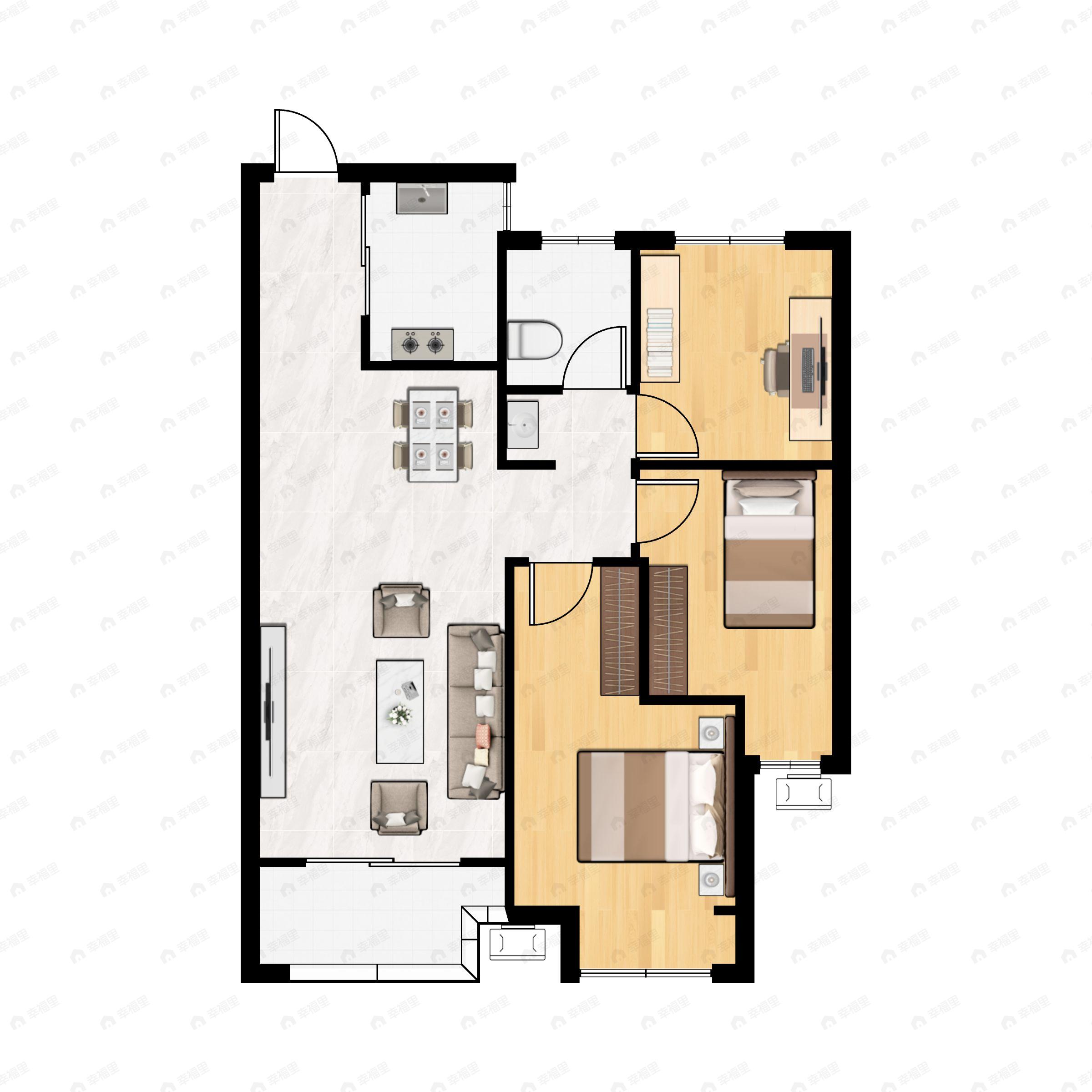 3室2厅1卫建面95平户型图