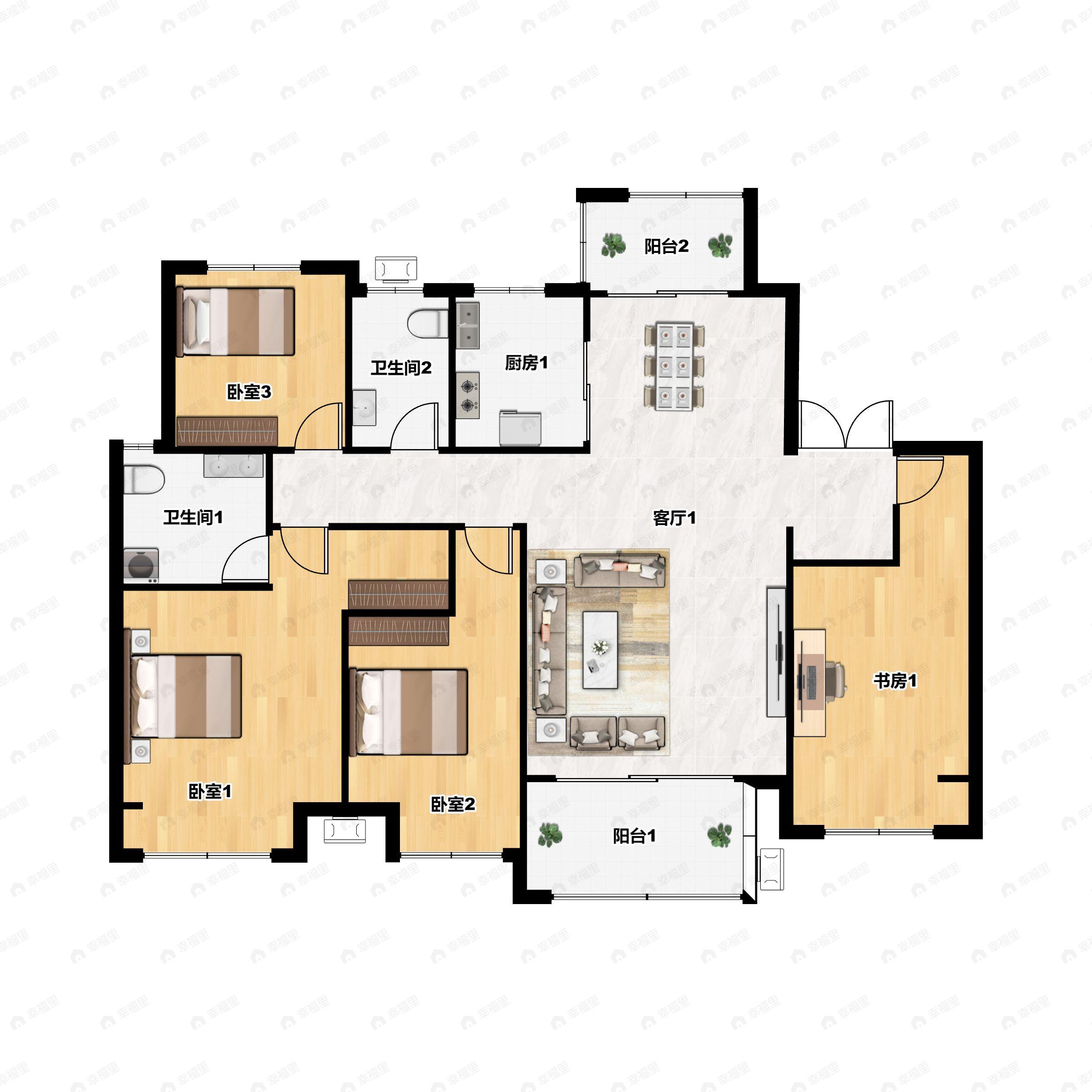 4室2厅2卫建面142平南户型图