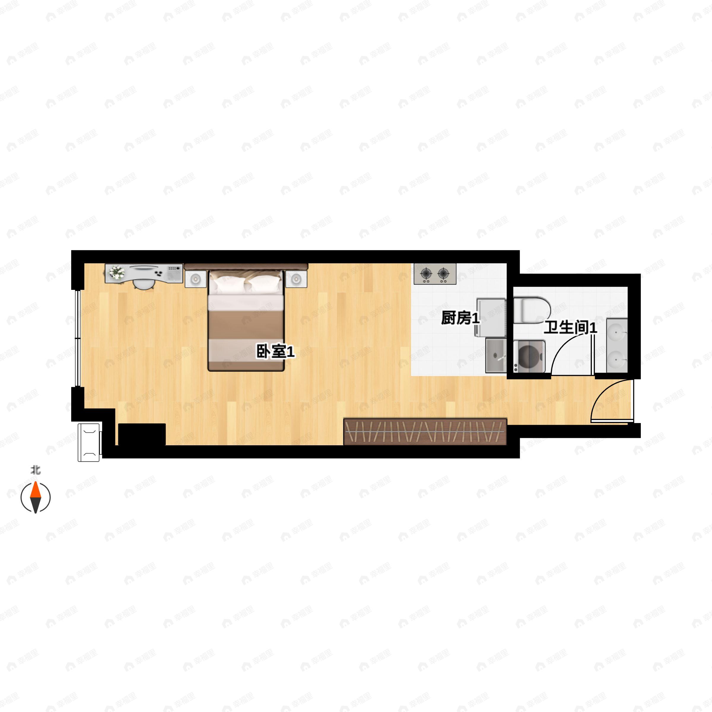 1室1厅1卫建面66m²南户型图