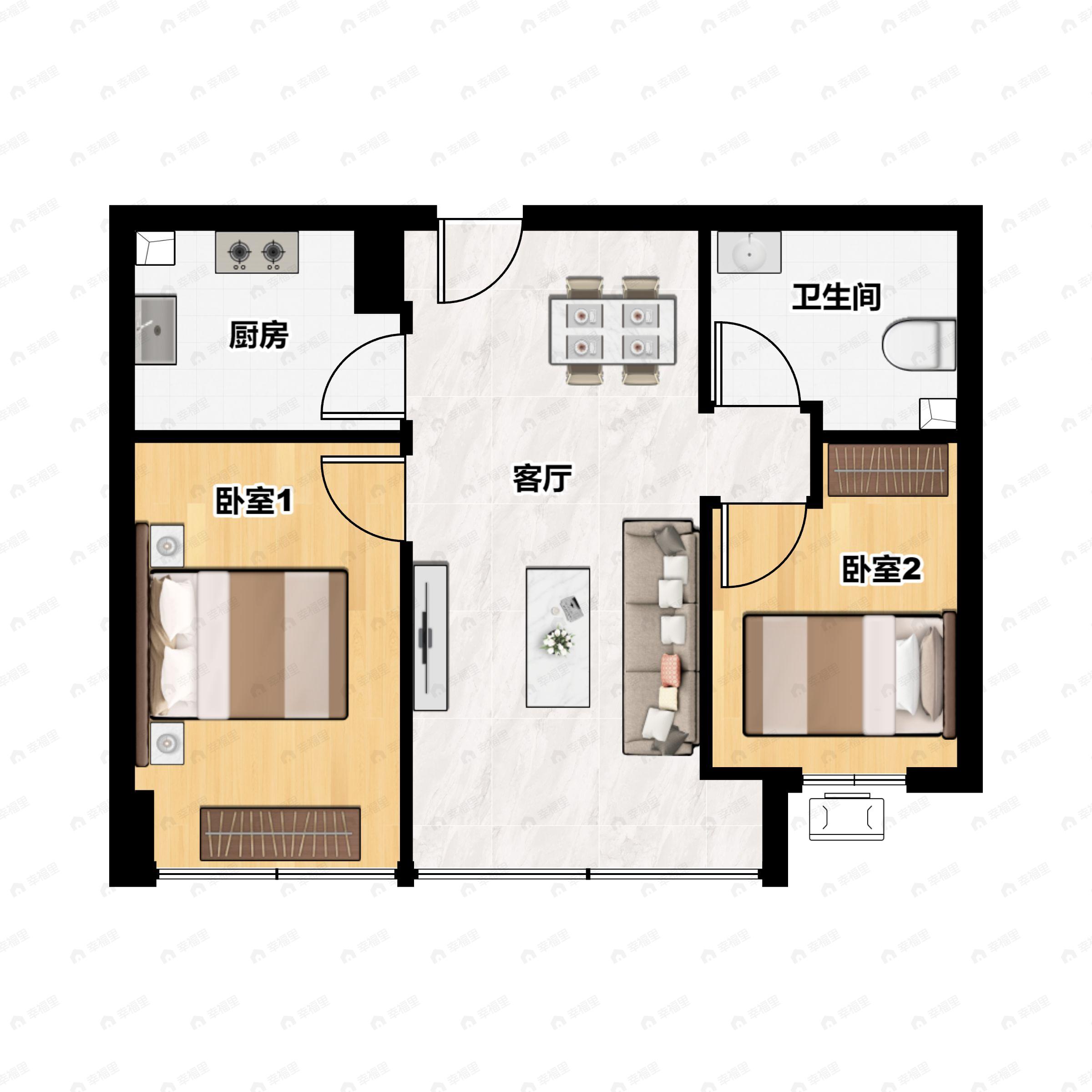 2室2厅1卫建面90平户型图