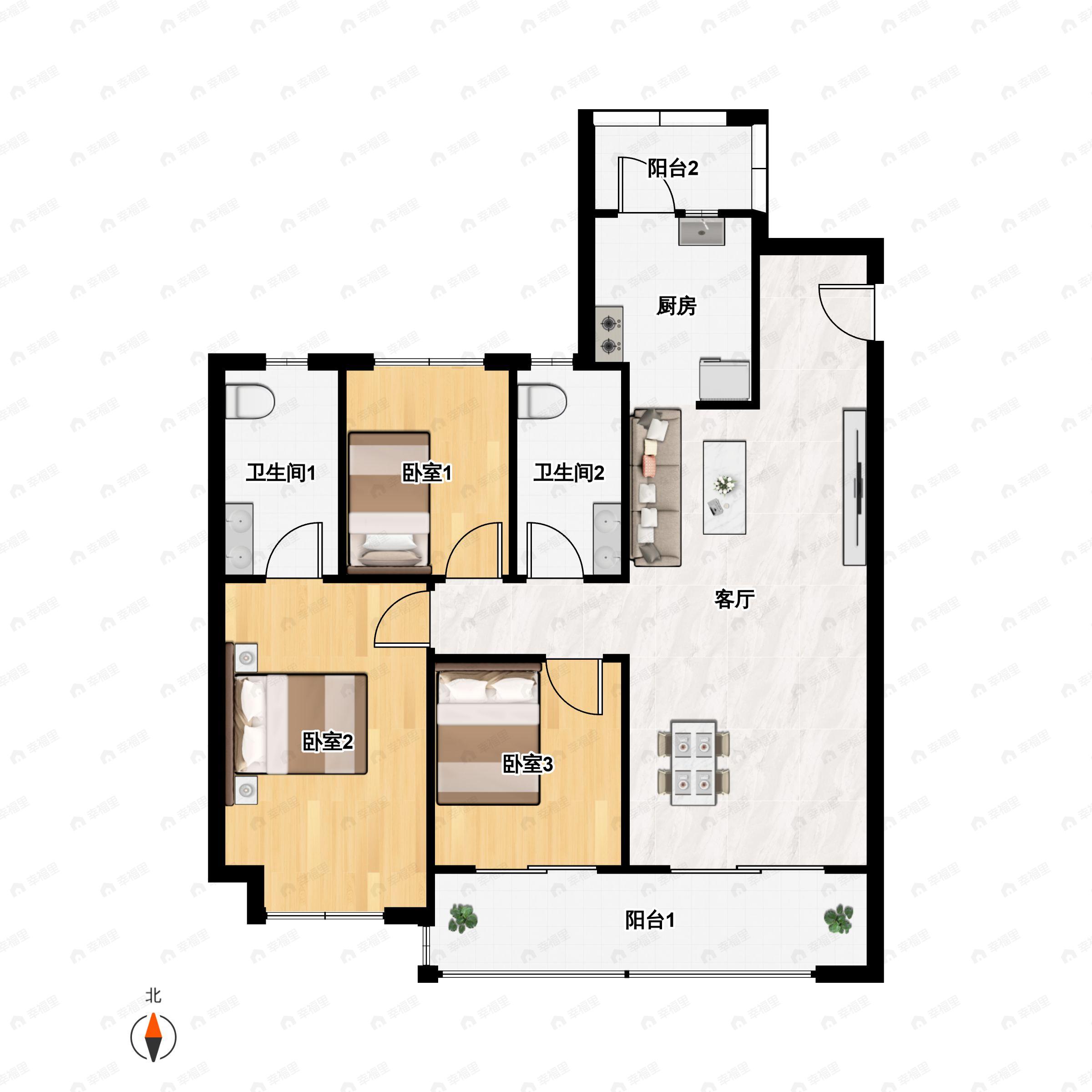 3室2厅2卫建面115平户型图