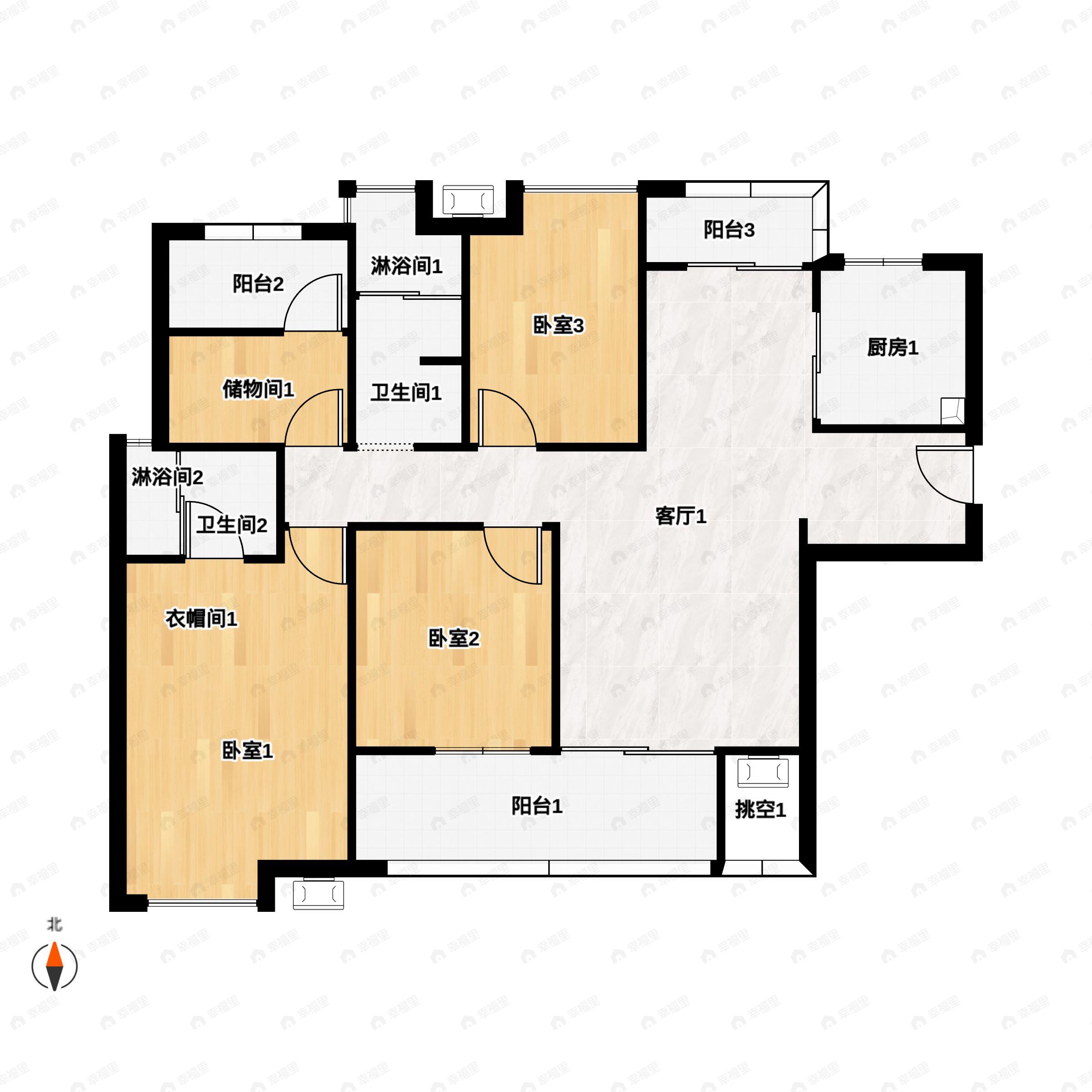 4室2厅2卫建面129平户型图