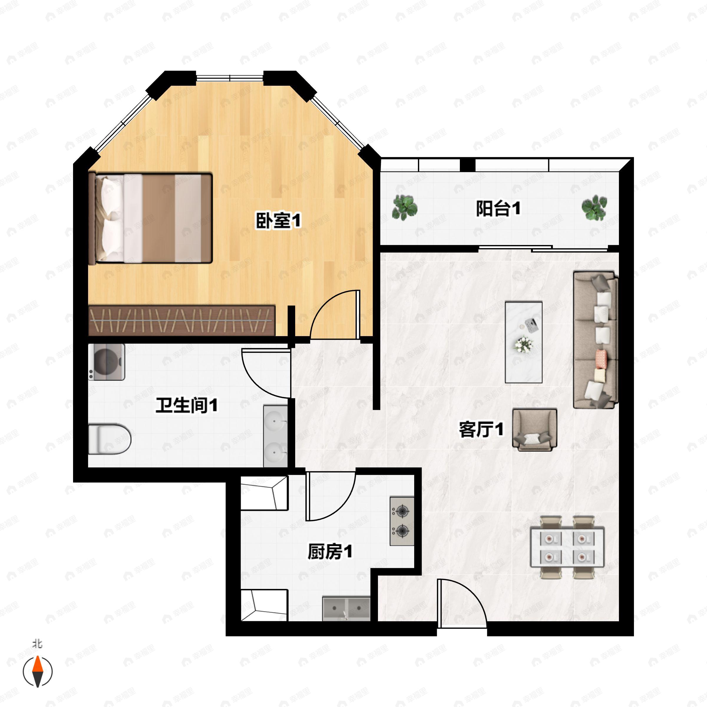 1室1厅1卫建面69平户型图