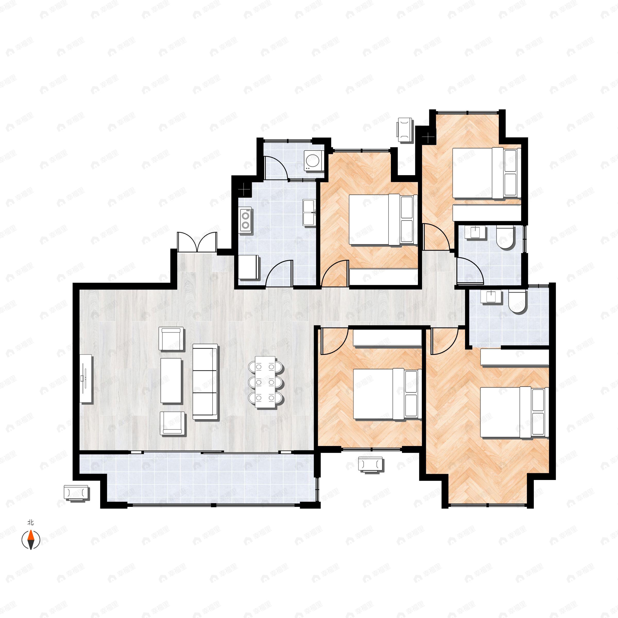 4室2厅2卫建面106平户型图