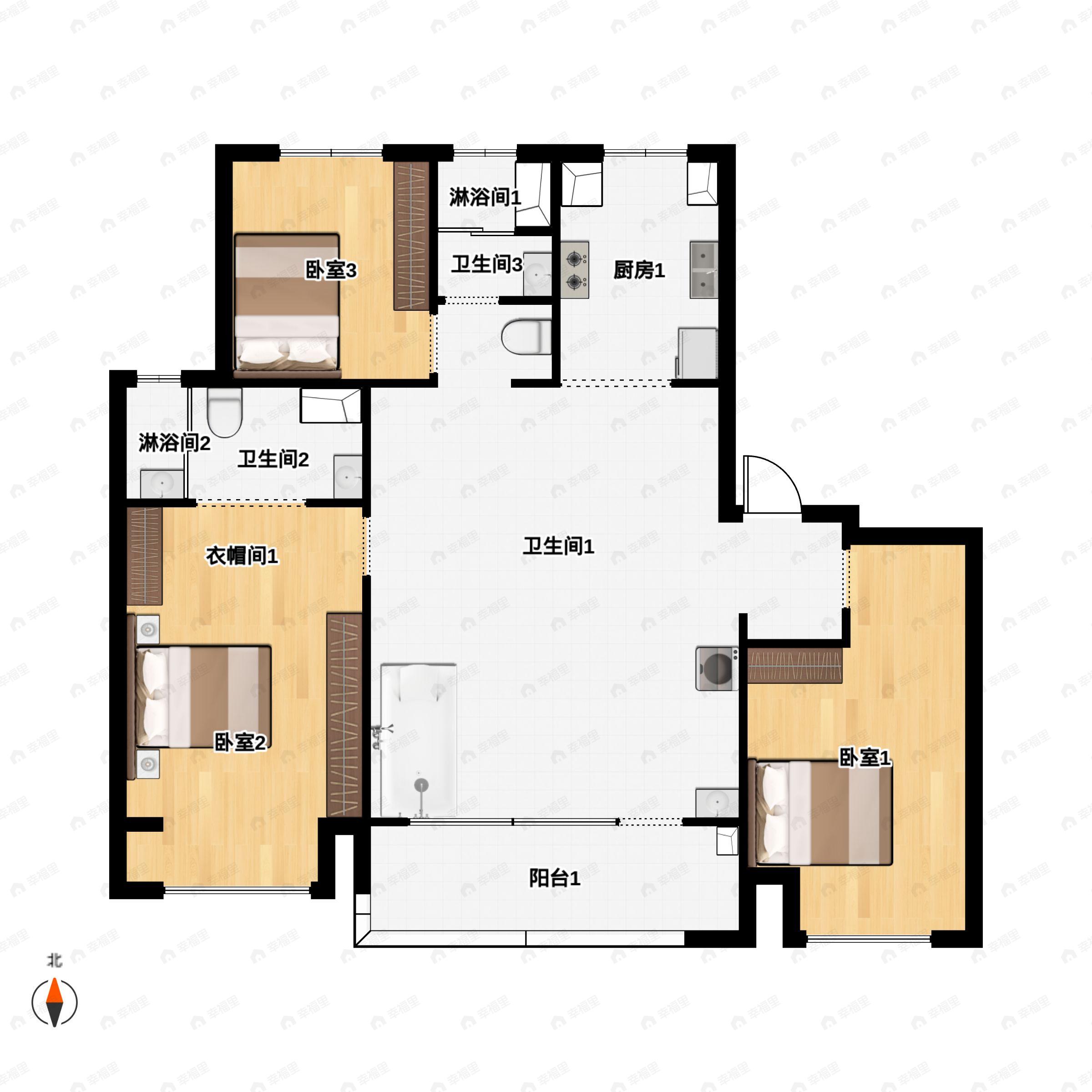 城湾3室2厅2卫户型图