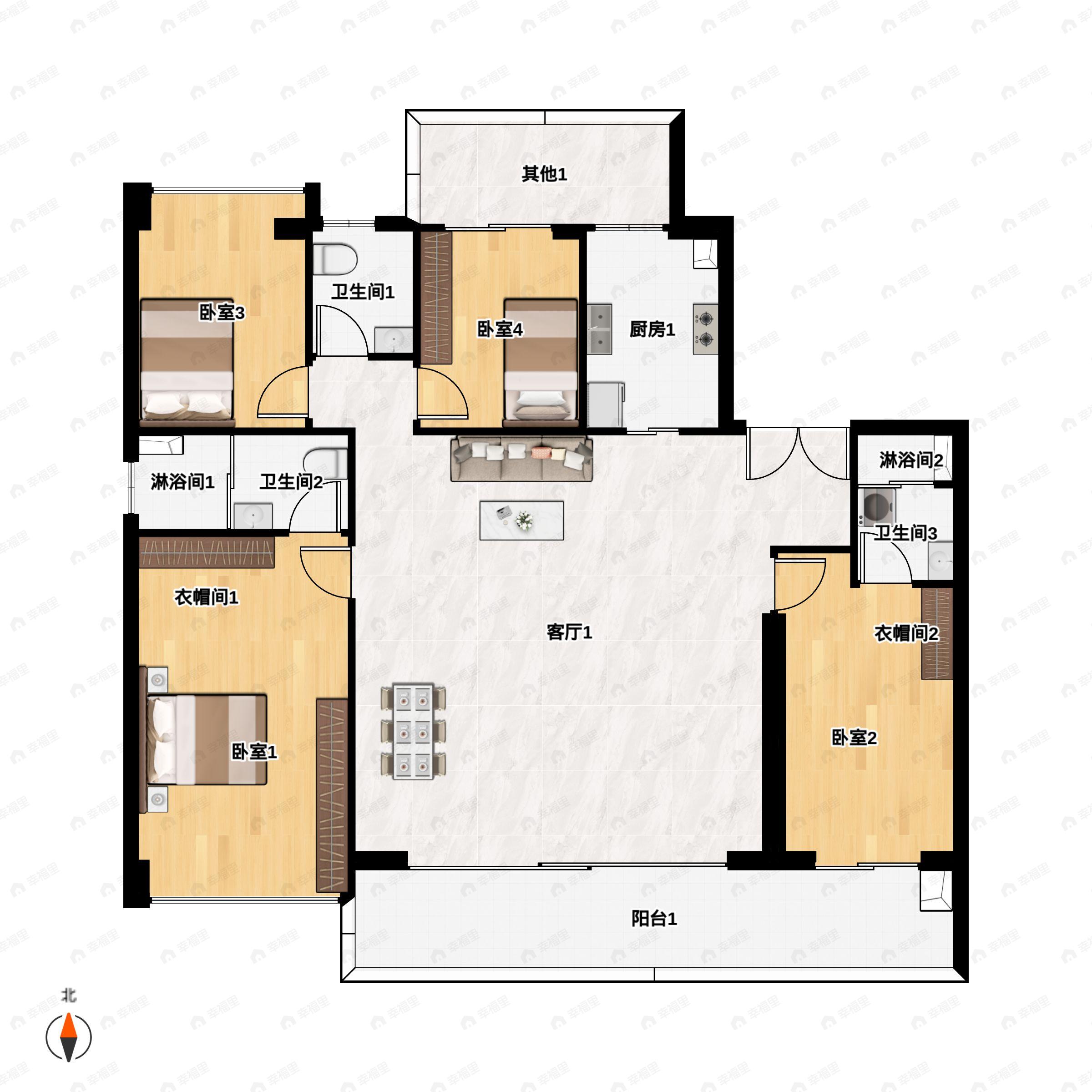 4室2厅3卫建面218平户型图