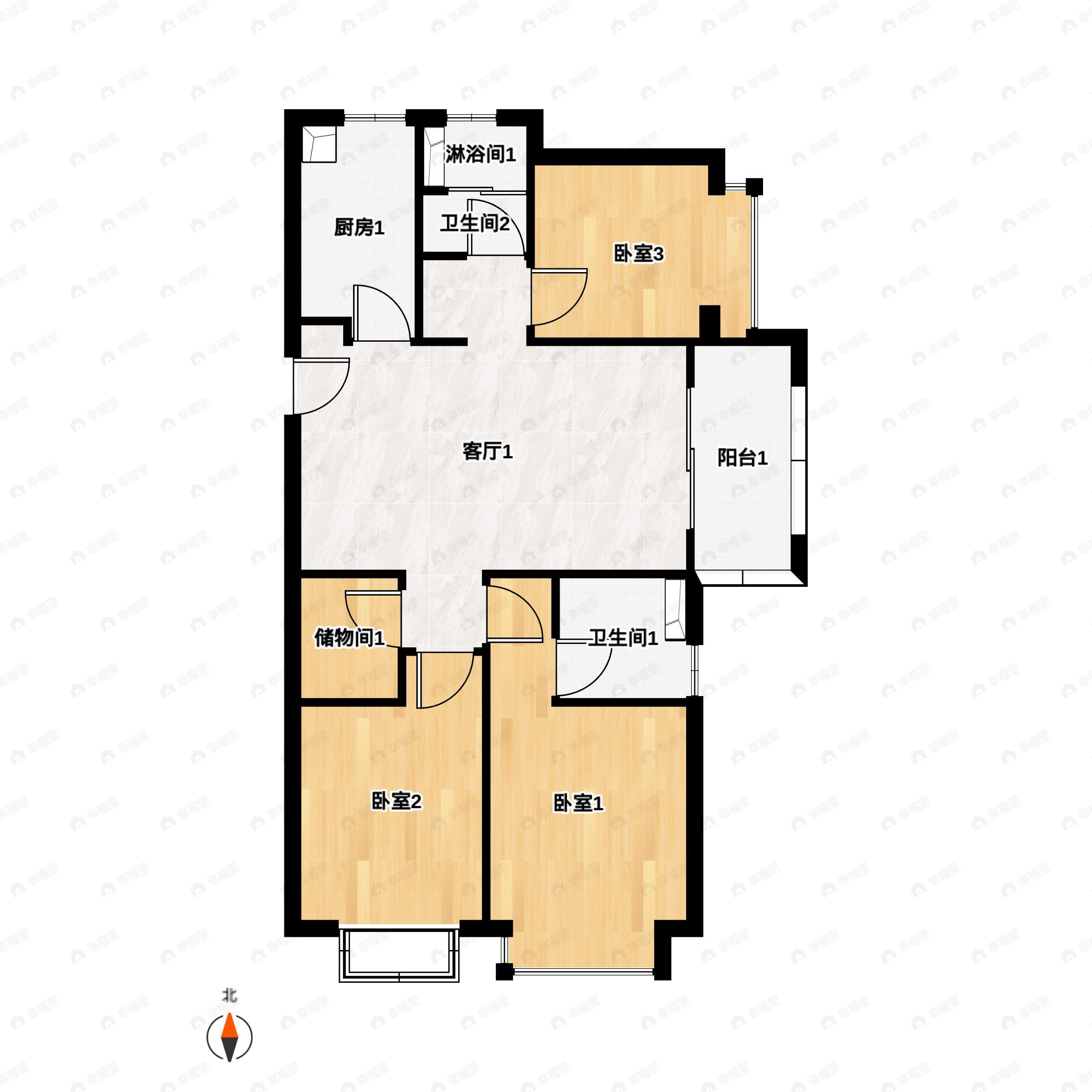 大华公园天下3室2厅2卫户型图