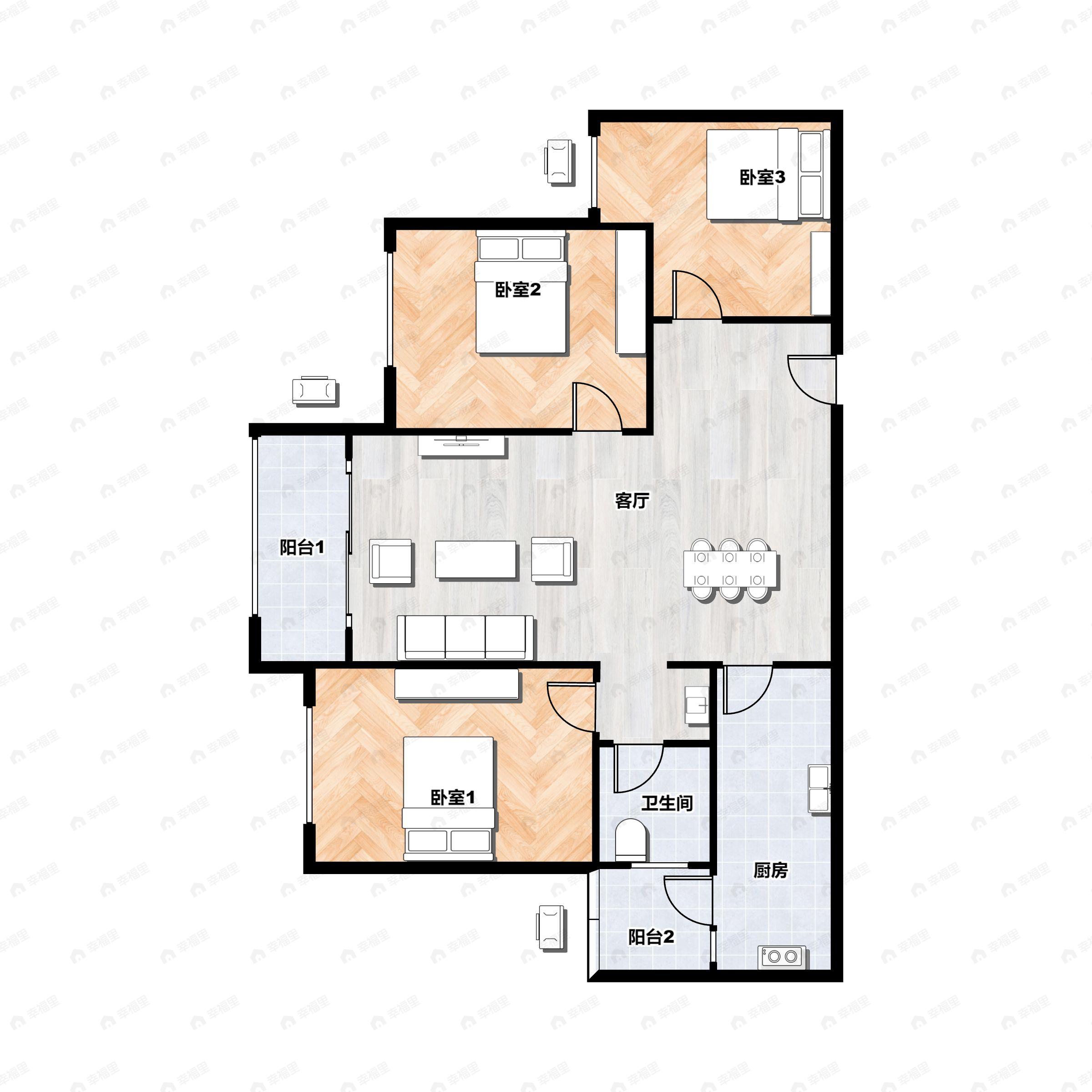 3室2厅1卫建面95平户型图