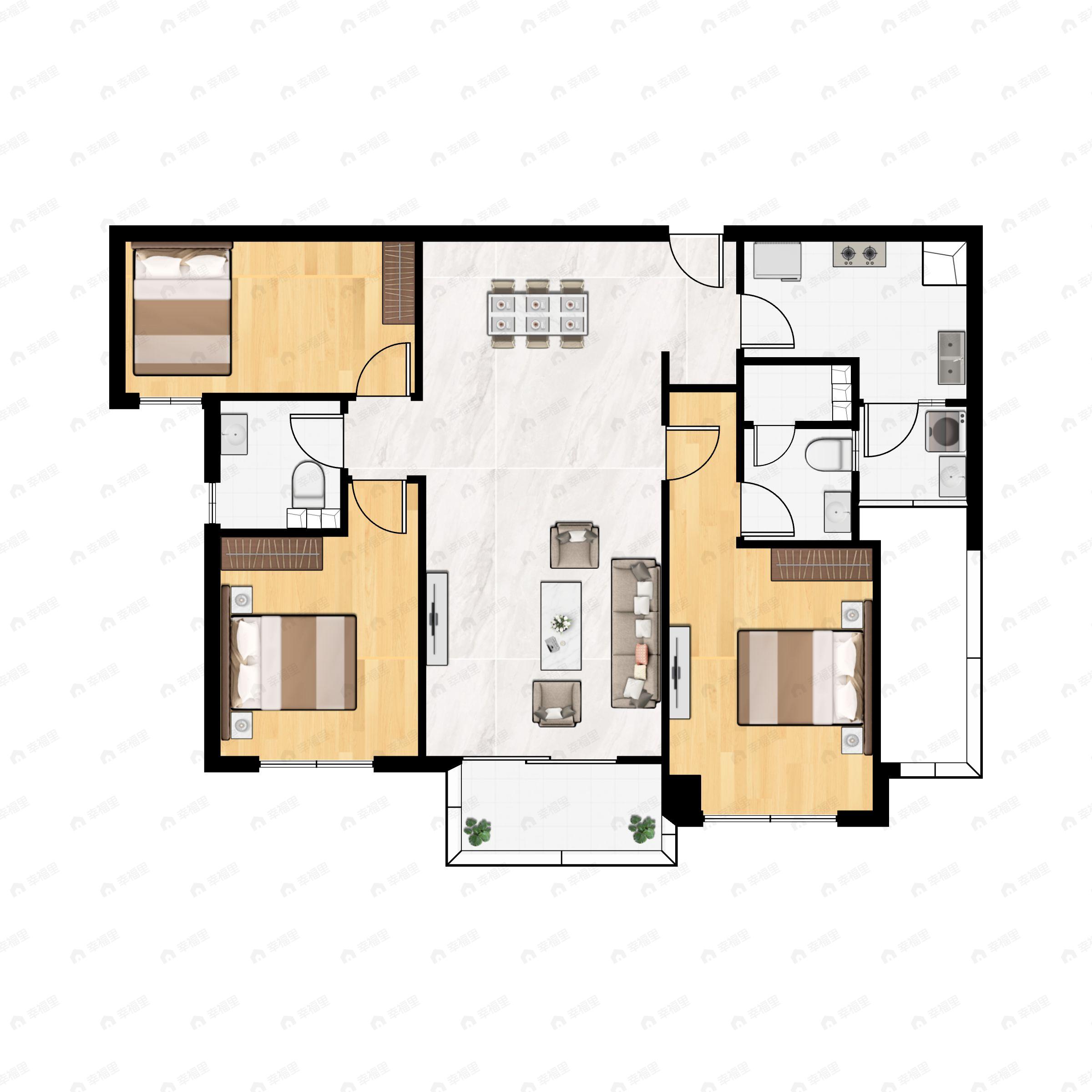 首开龙湖紫云赋3室2厅2卫户型图
