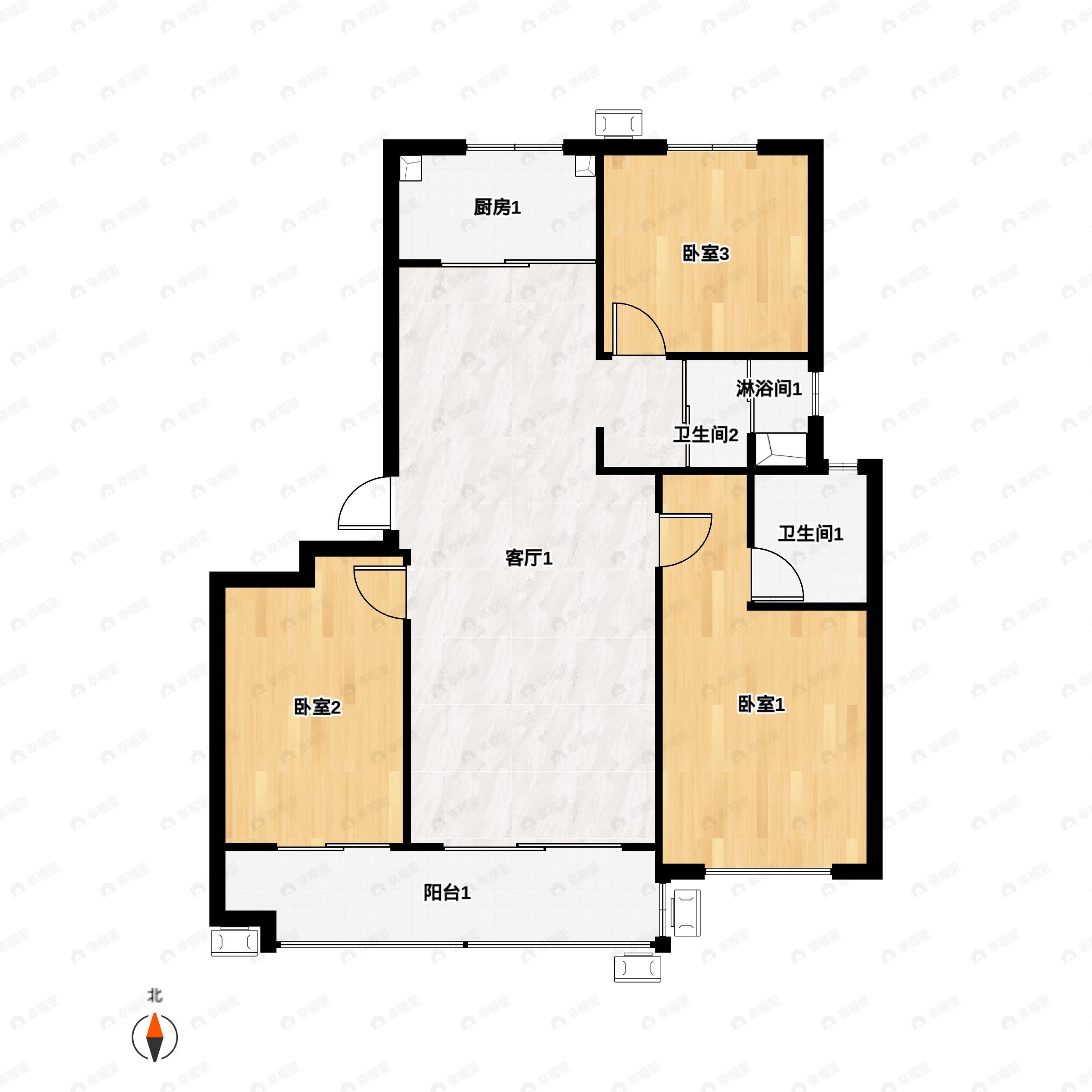 3室2厅2卫建面128平户型图