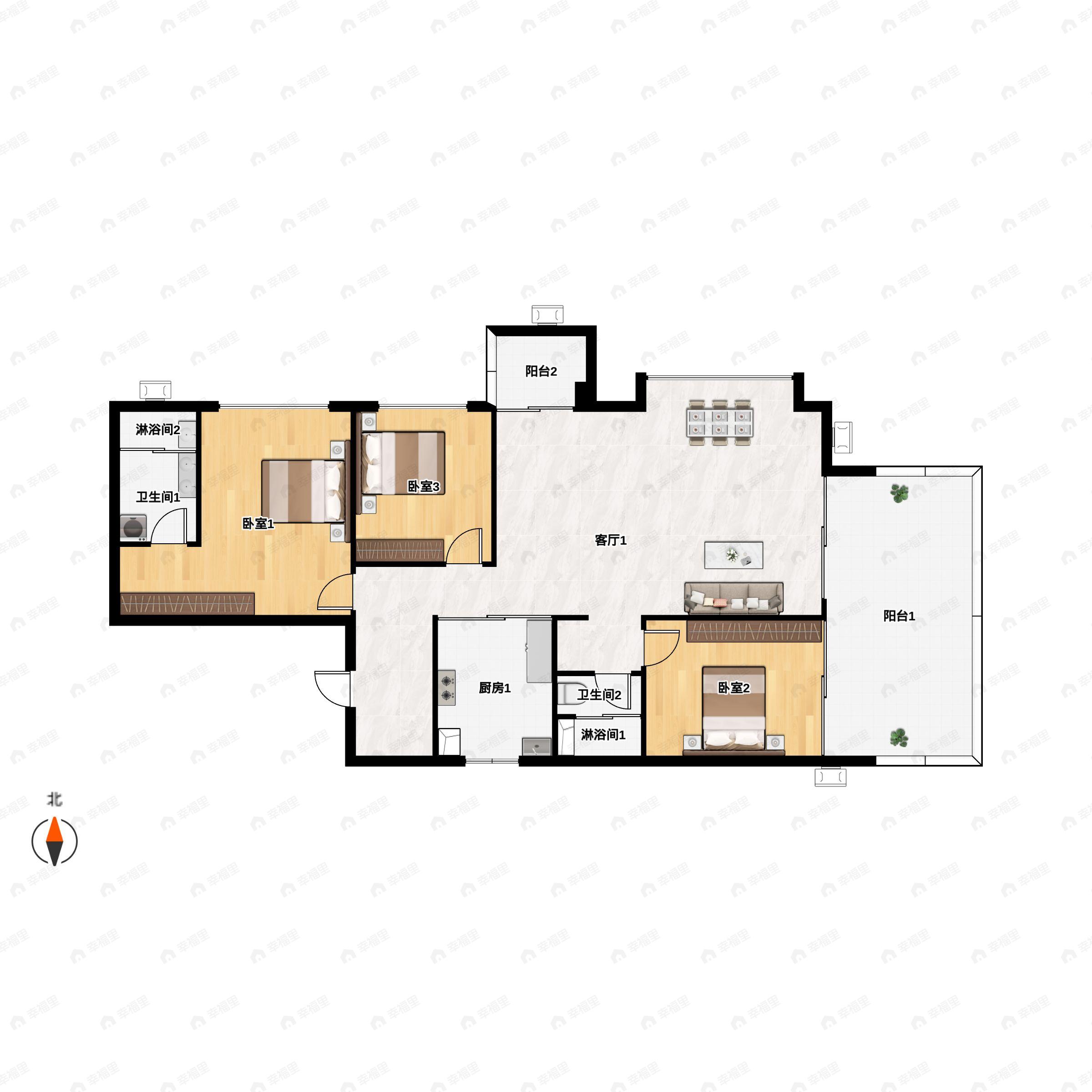 3室2厅2卫建面118平户型图