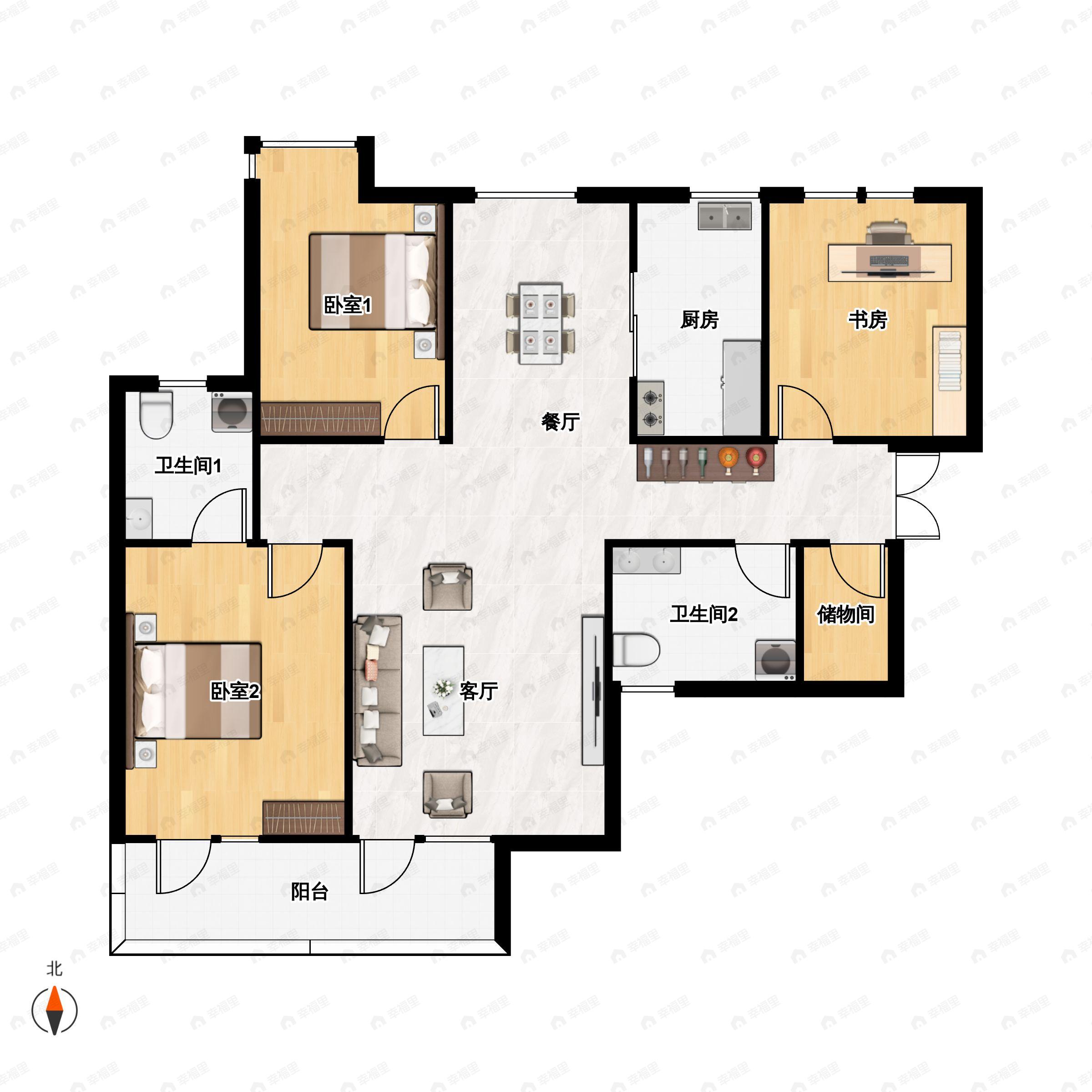 3室2厅2卫建面123平户型图