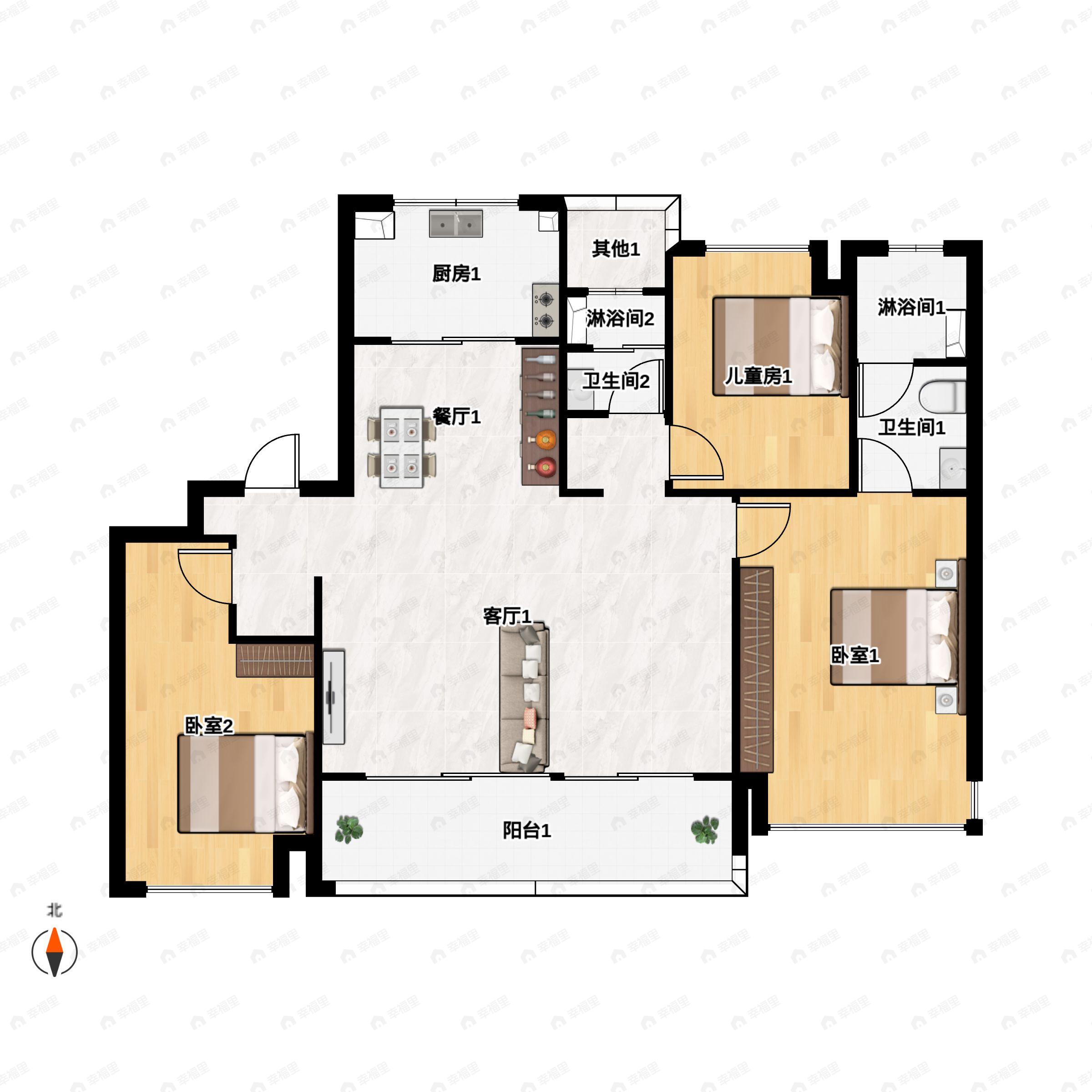前湾国际3室2厅2卫户型图