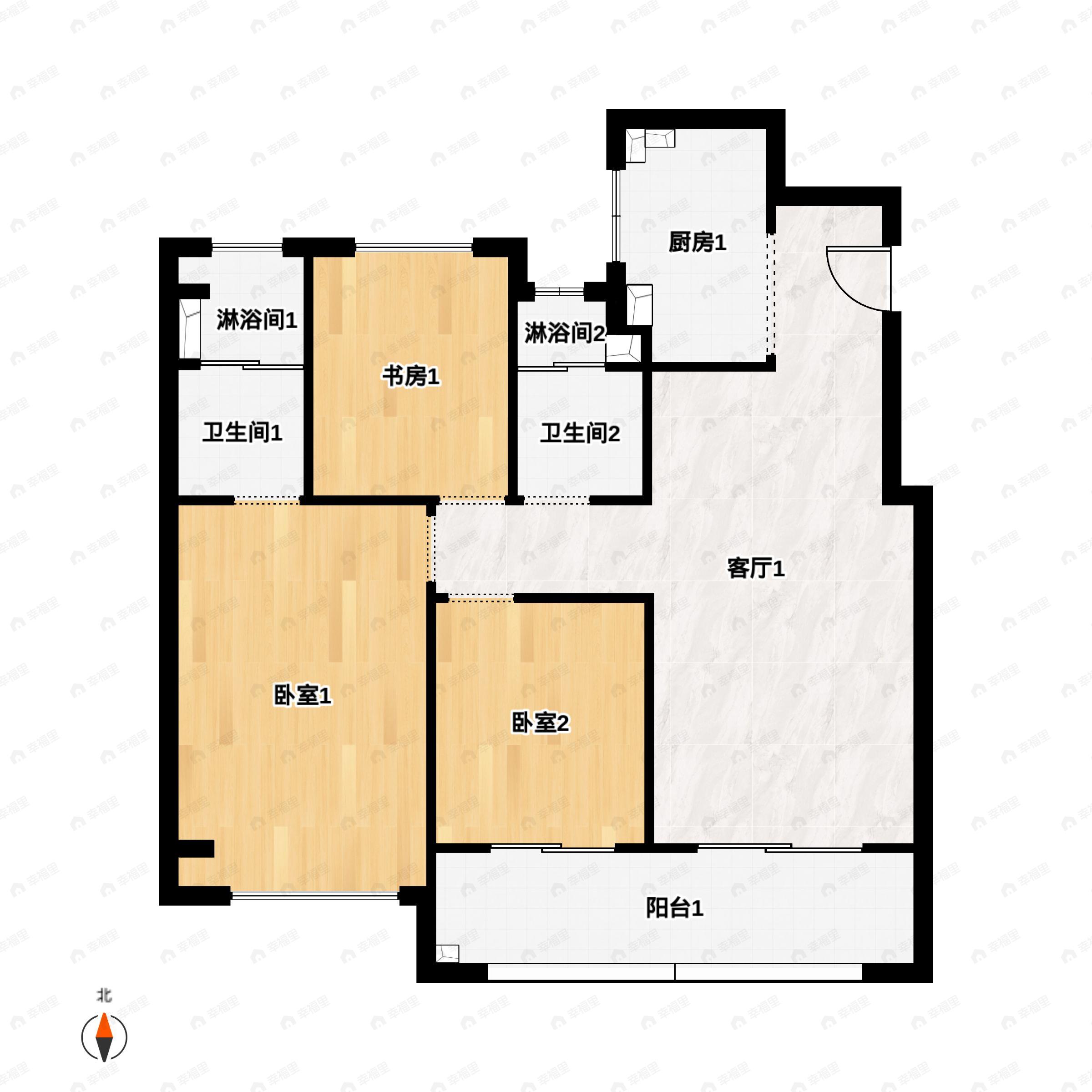 3室2厅2卫建面103平户型图
