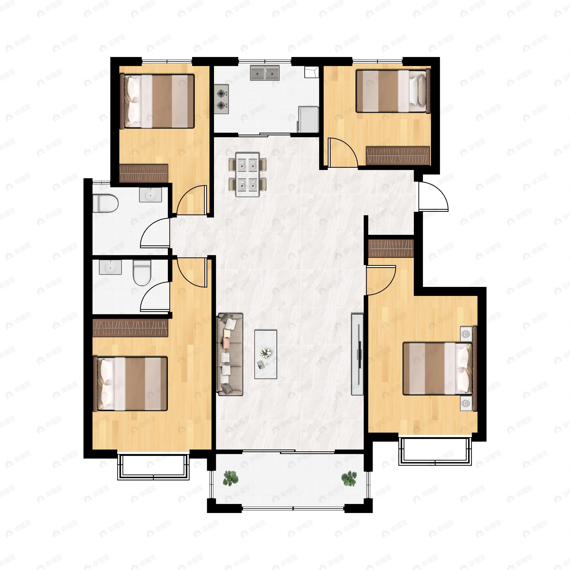 4室2厅2卫建面142平南户型图