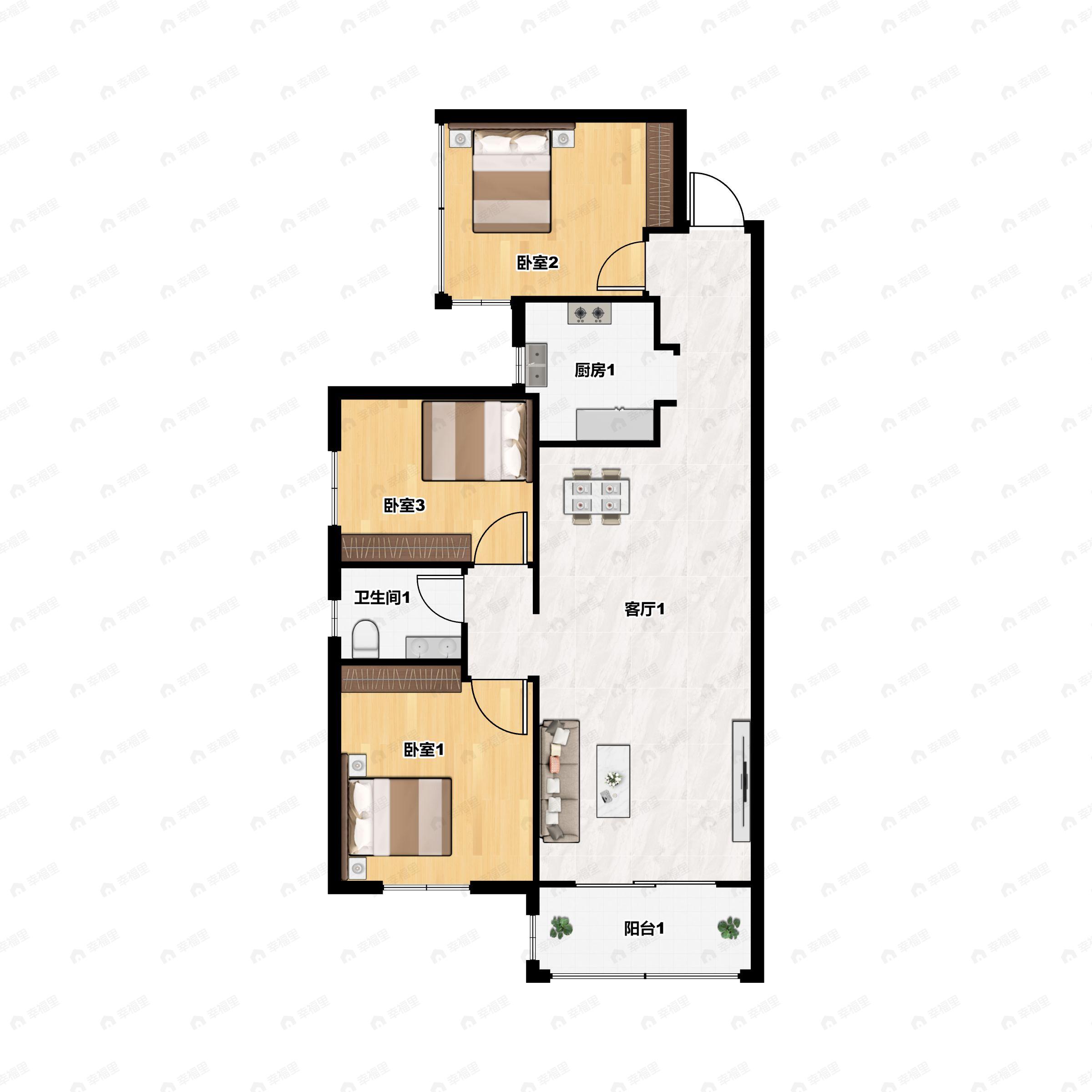 3室2厅1卫建面109平户型图