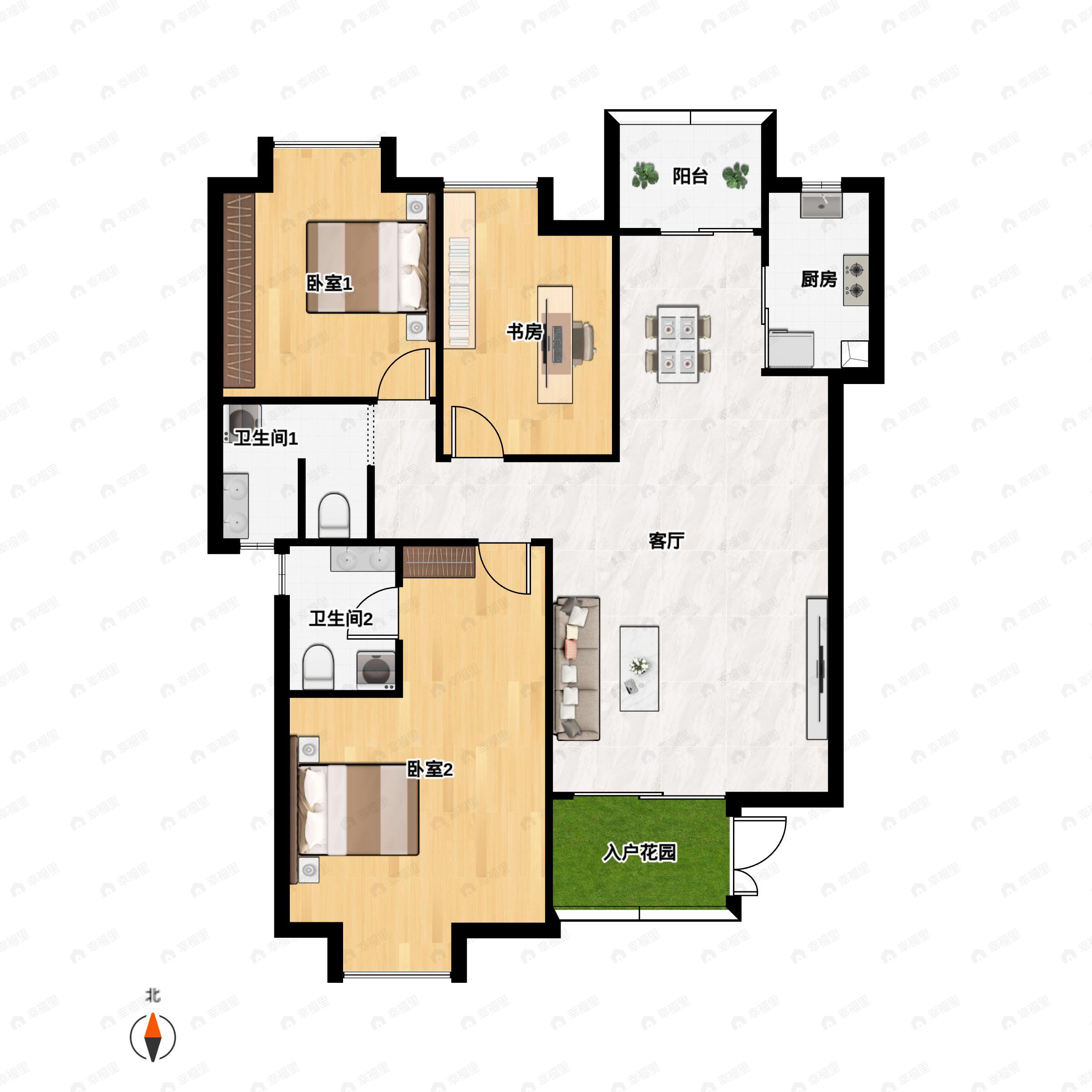 3室2厅2卫建面125平户型图