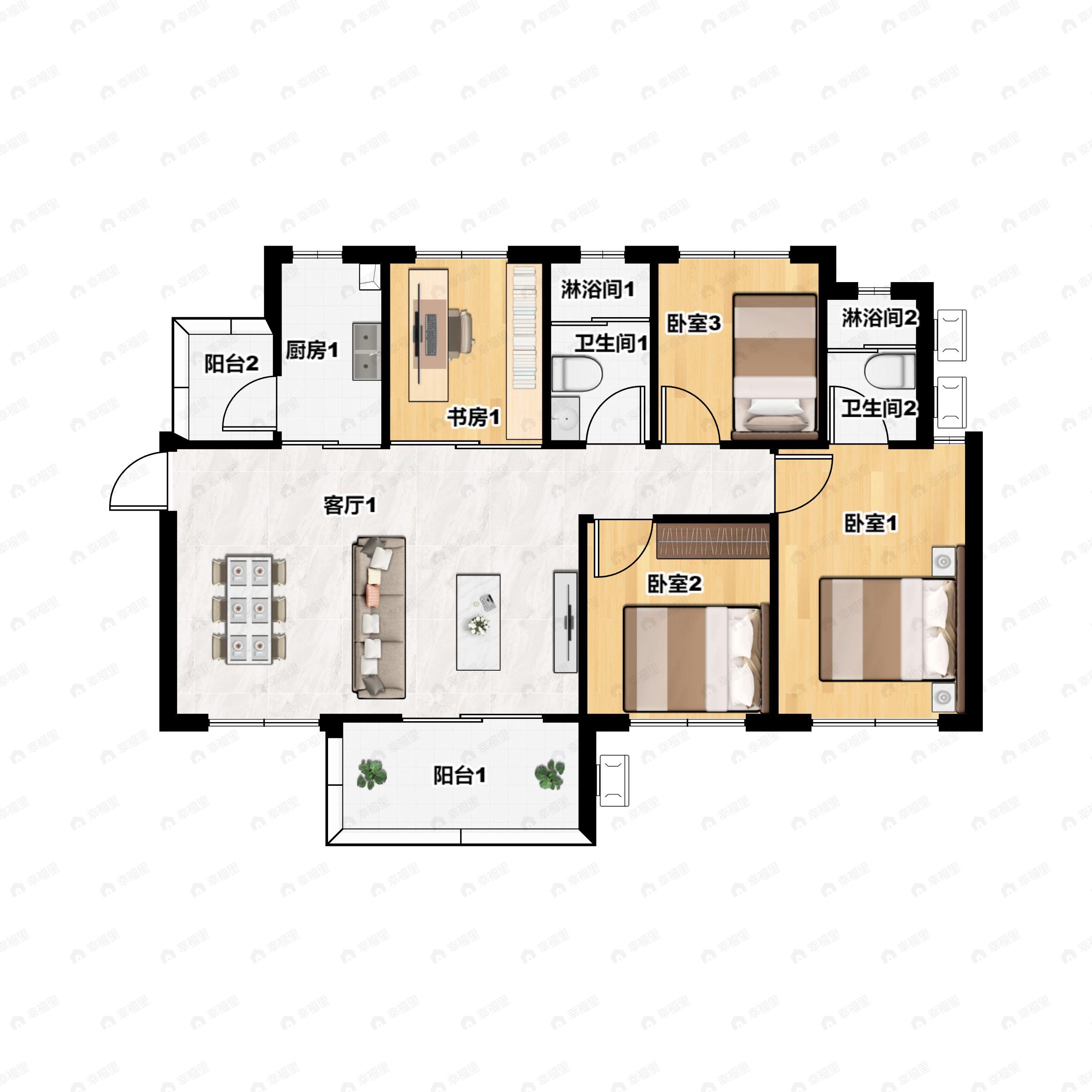 4室2厅2卫建面107平户型图