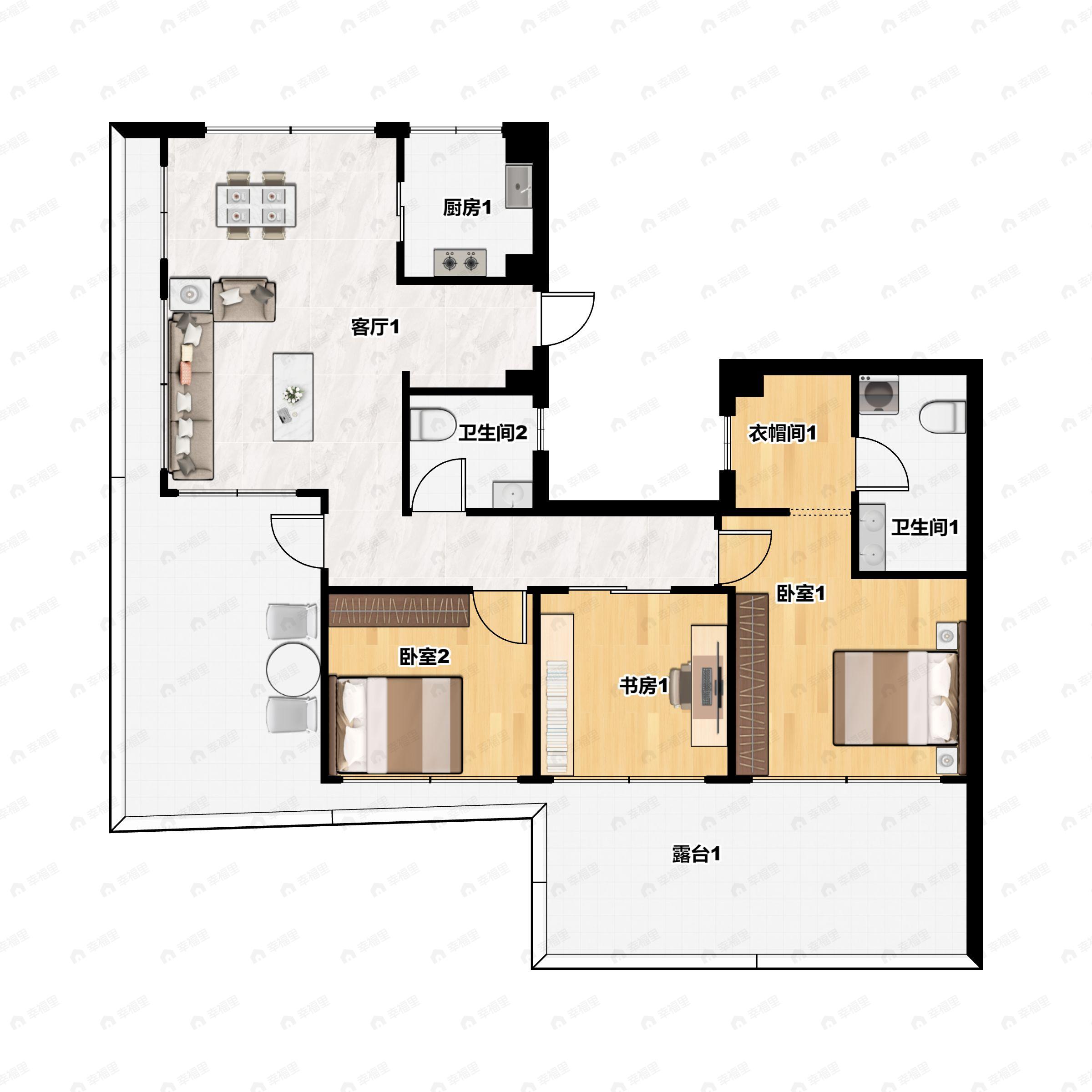 3室2厅2卫建面120平户型图