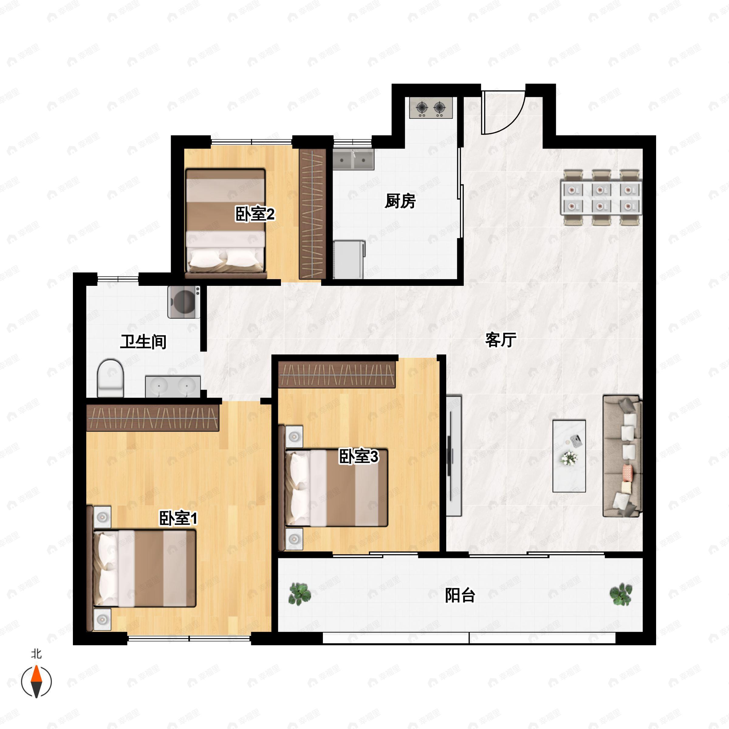 3室2厅1卫建面85平户型图