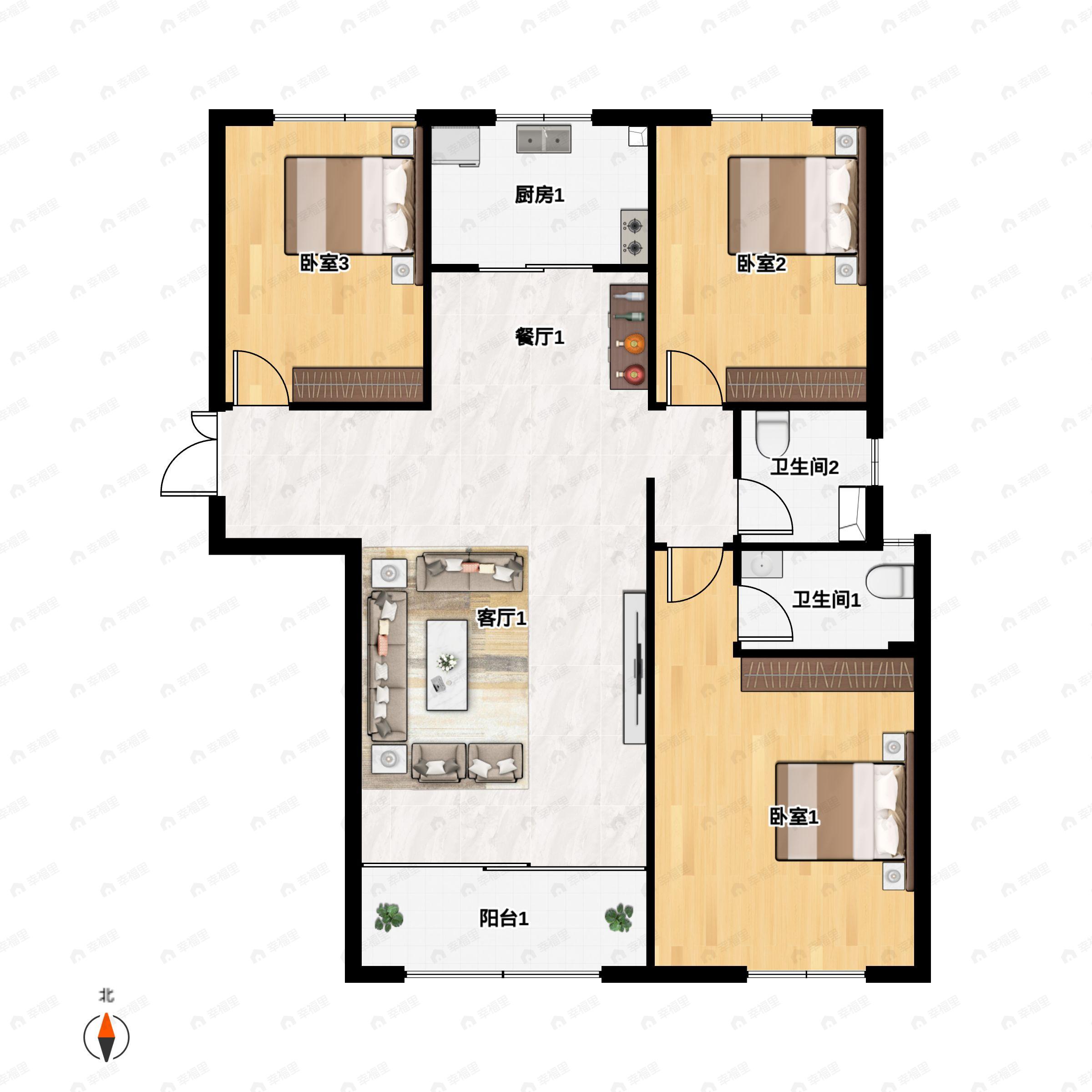 3室2厅2卫建面149平南户型图
