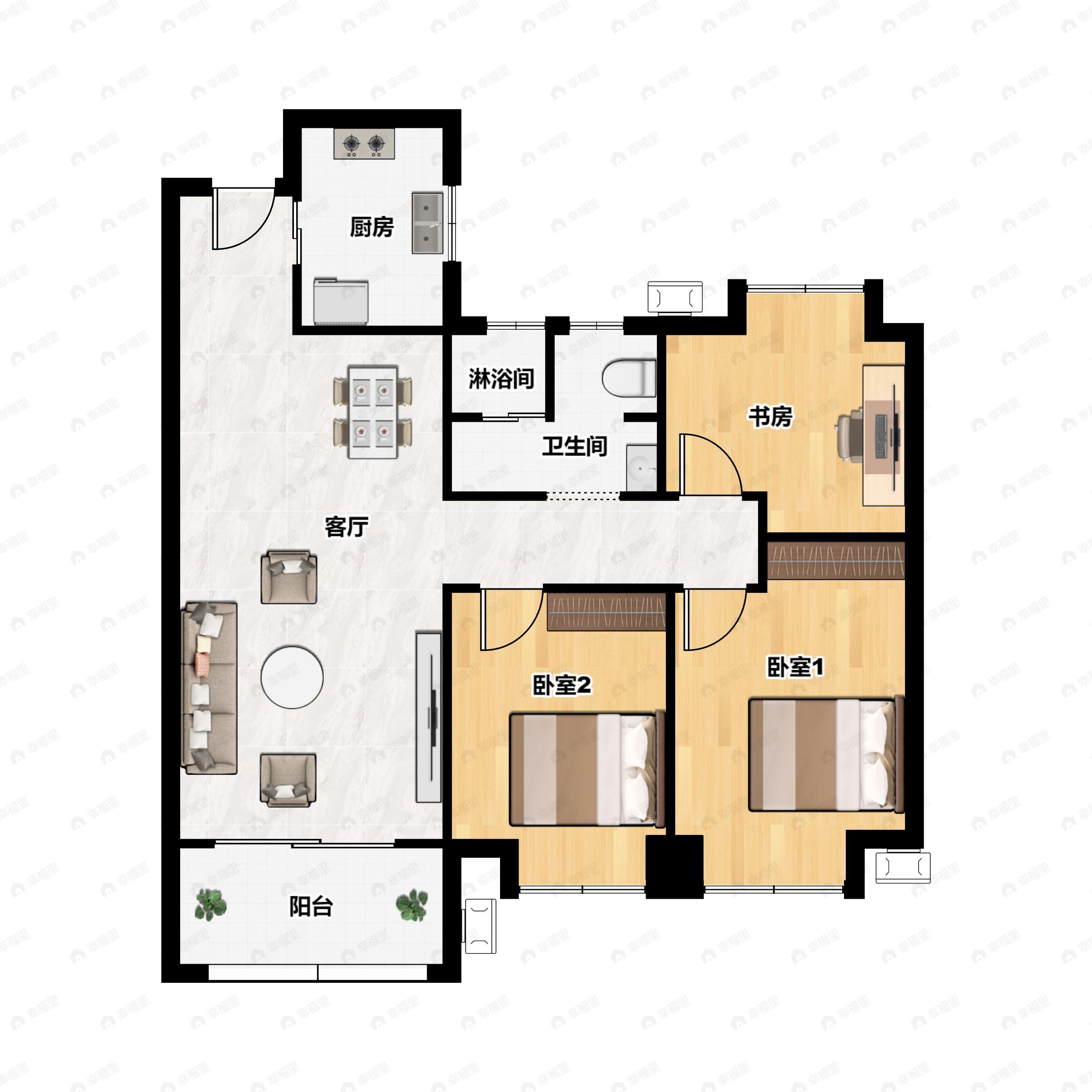 3室2厅2卫建面98平户型图