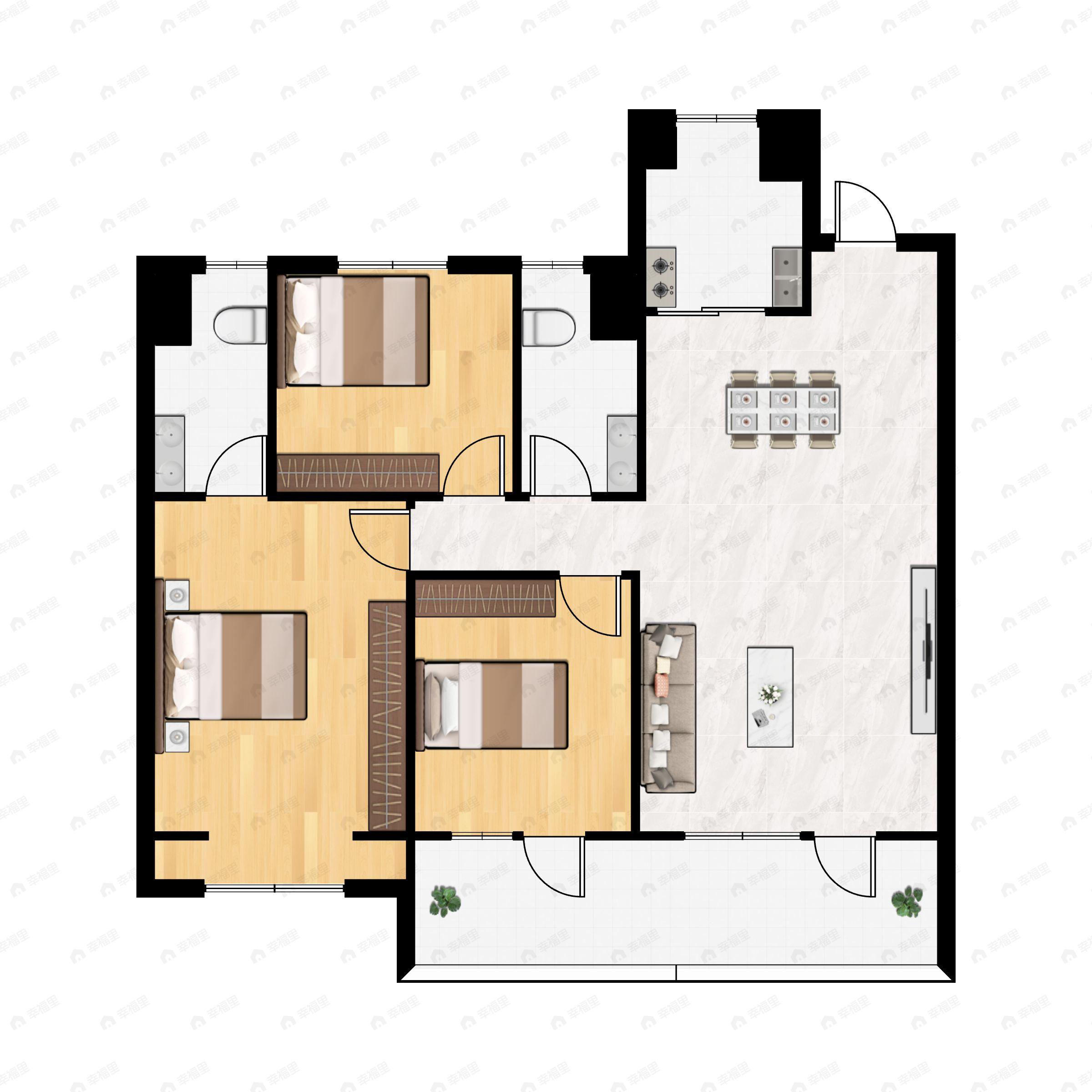 3室2厅2卫建面128平户型图