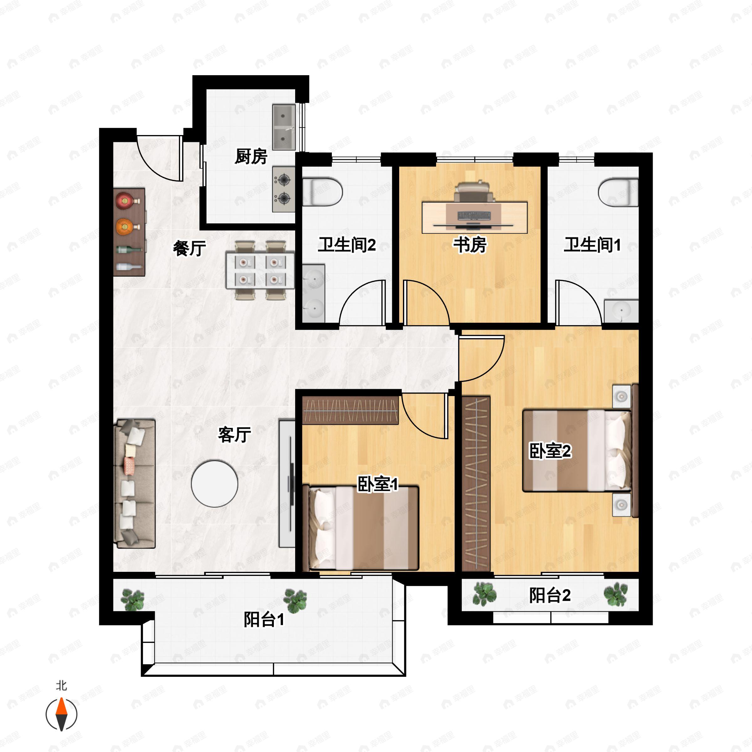 3室2厅2卫建面97平户型图