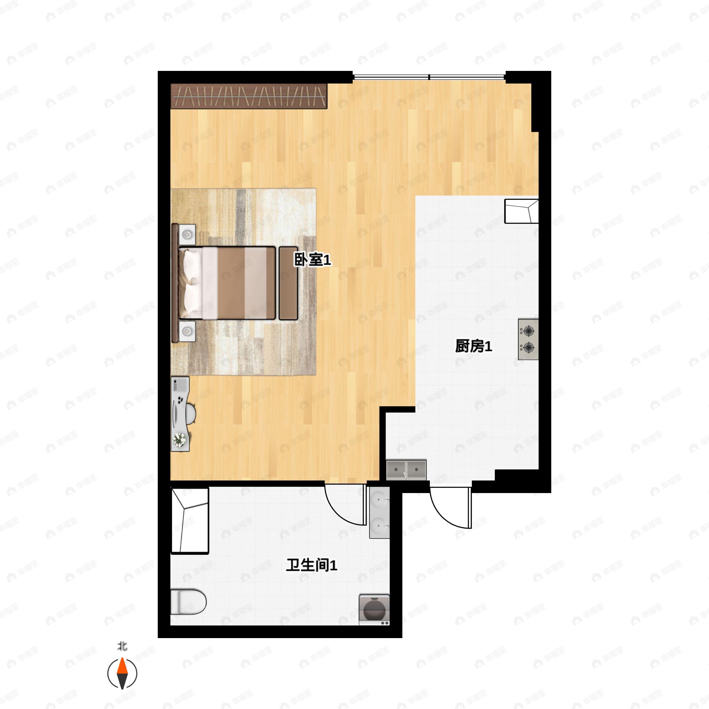 1室1厅1卫建面41平户型图