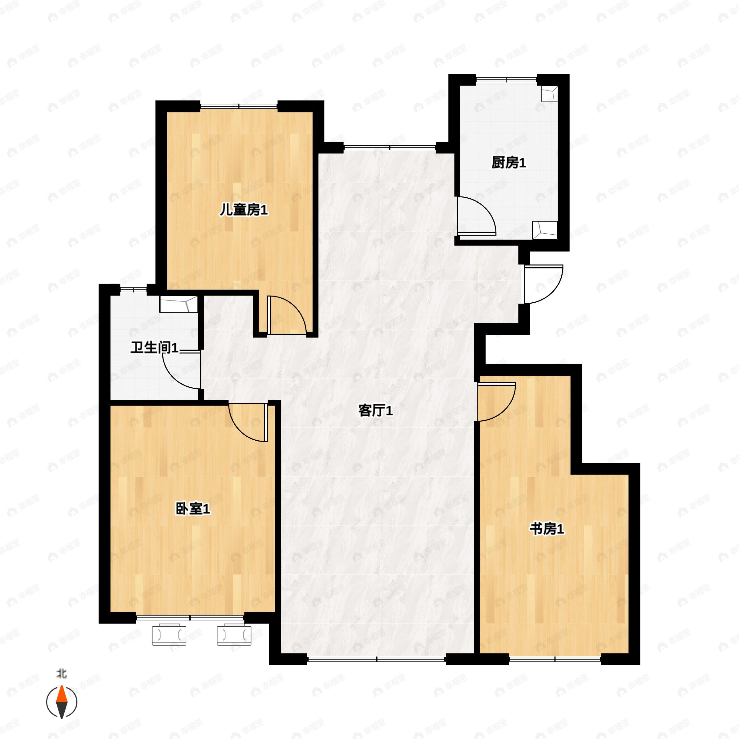3室2厅1卫建面97平南户型图