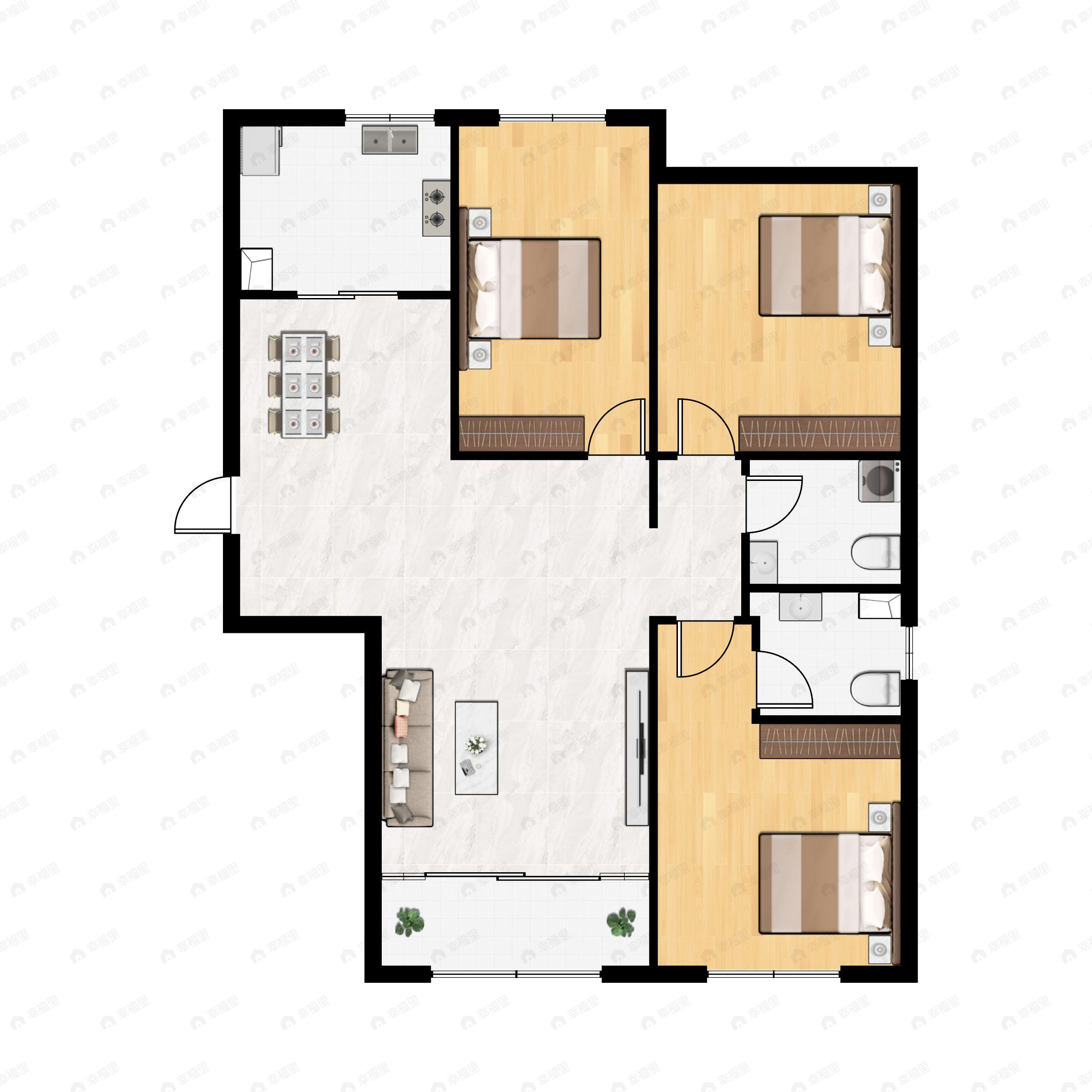3室2厅2卫建面131平南|北户型图