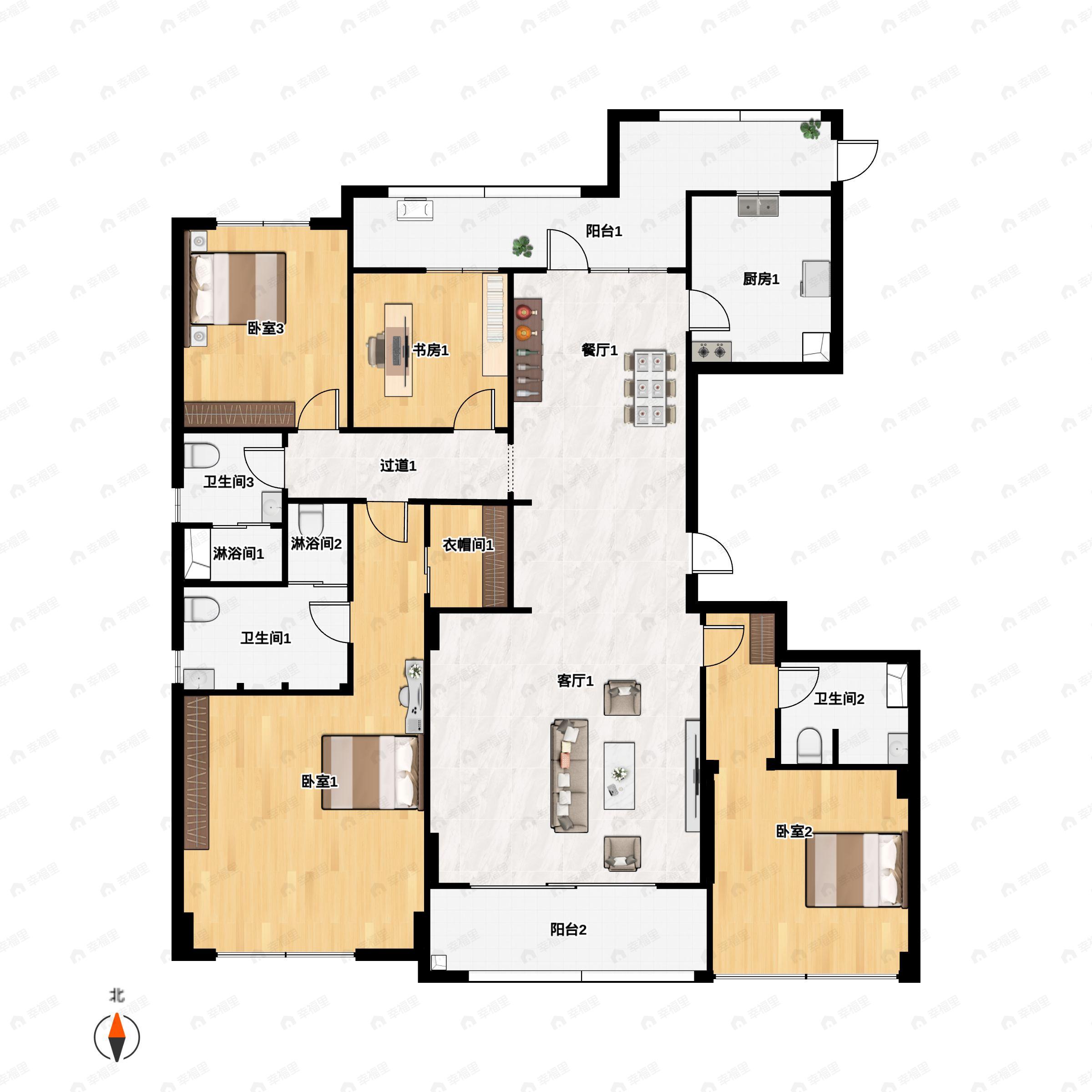 润富国际花园4室2厅3卫户型图