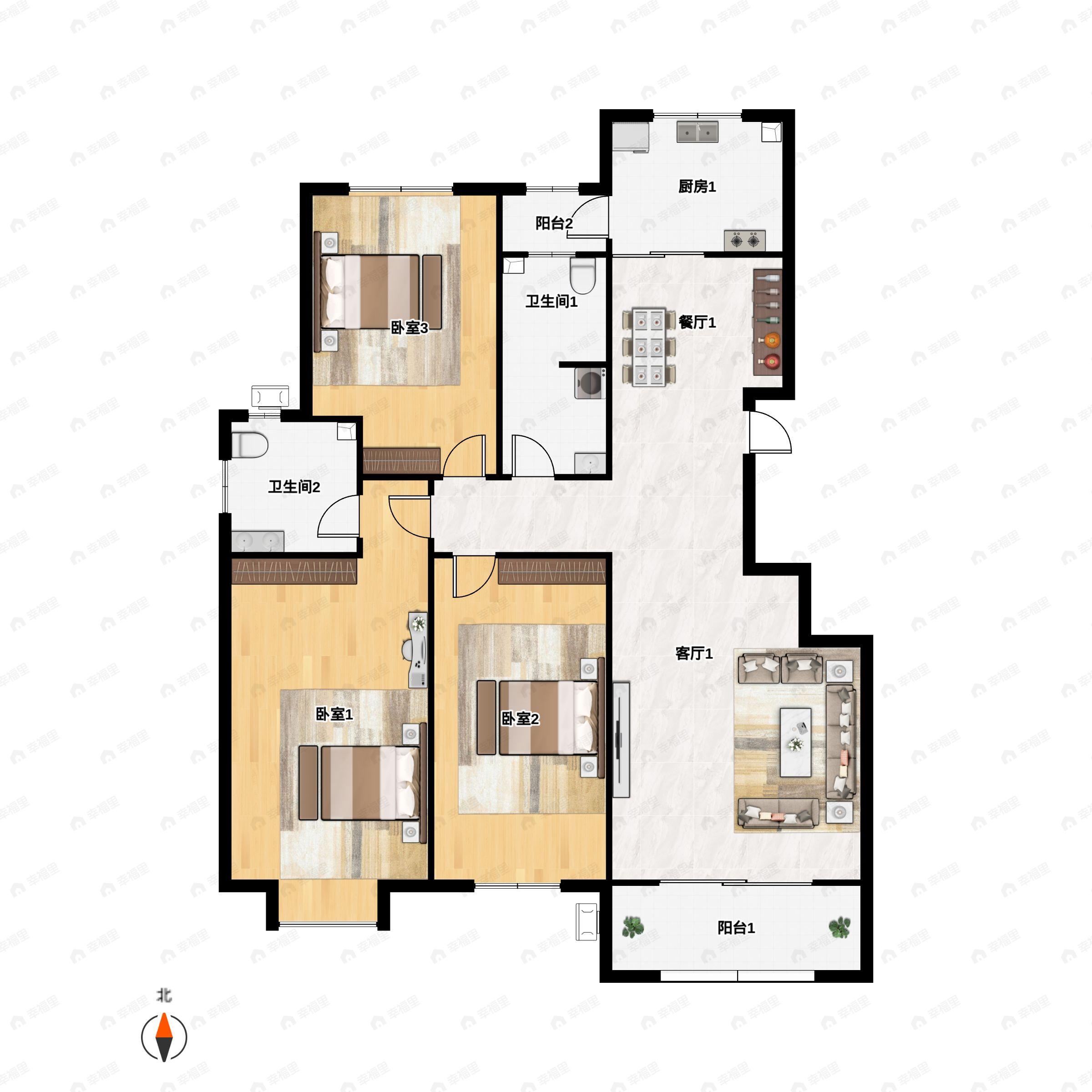 3室2厅2卫建面129平户型图
