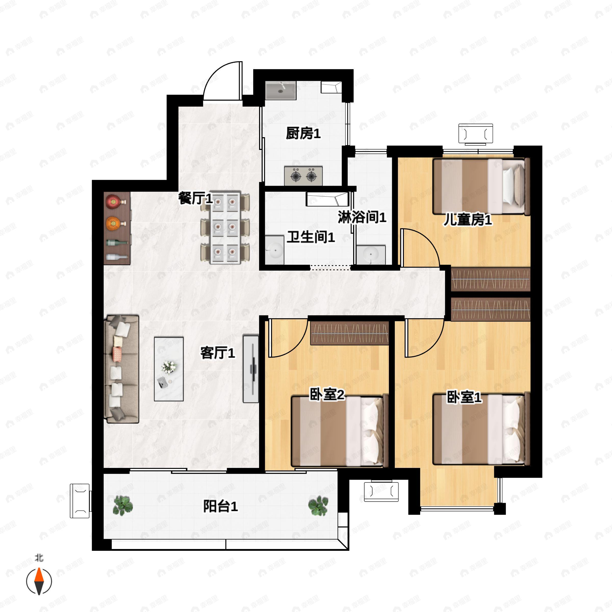 3室2厅1卫建面89平户型图