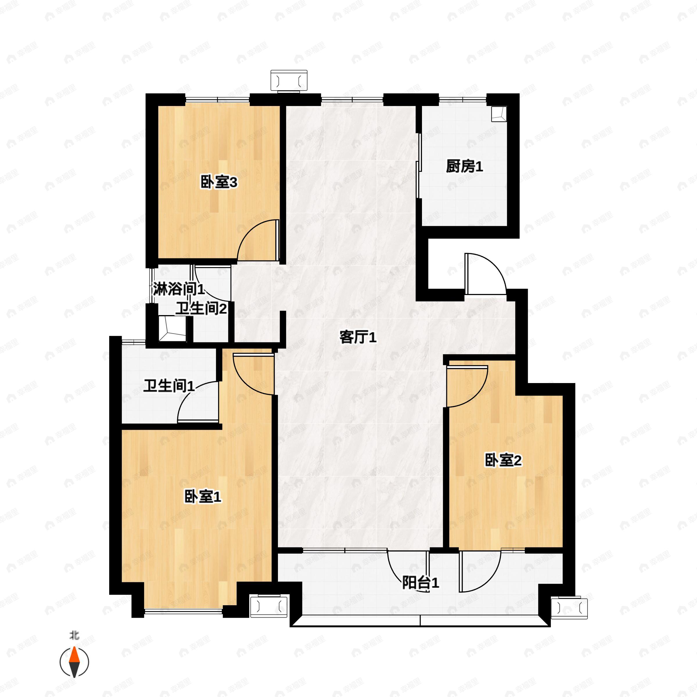 3室2厅2卫建面119平南|北户型图
