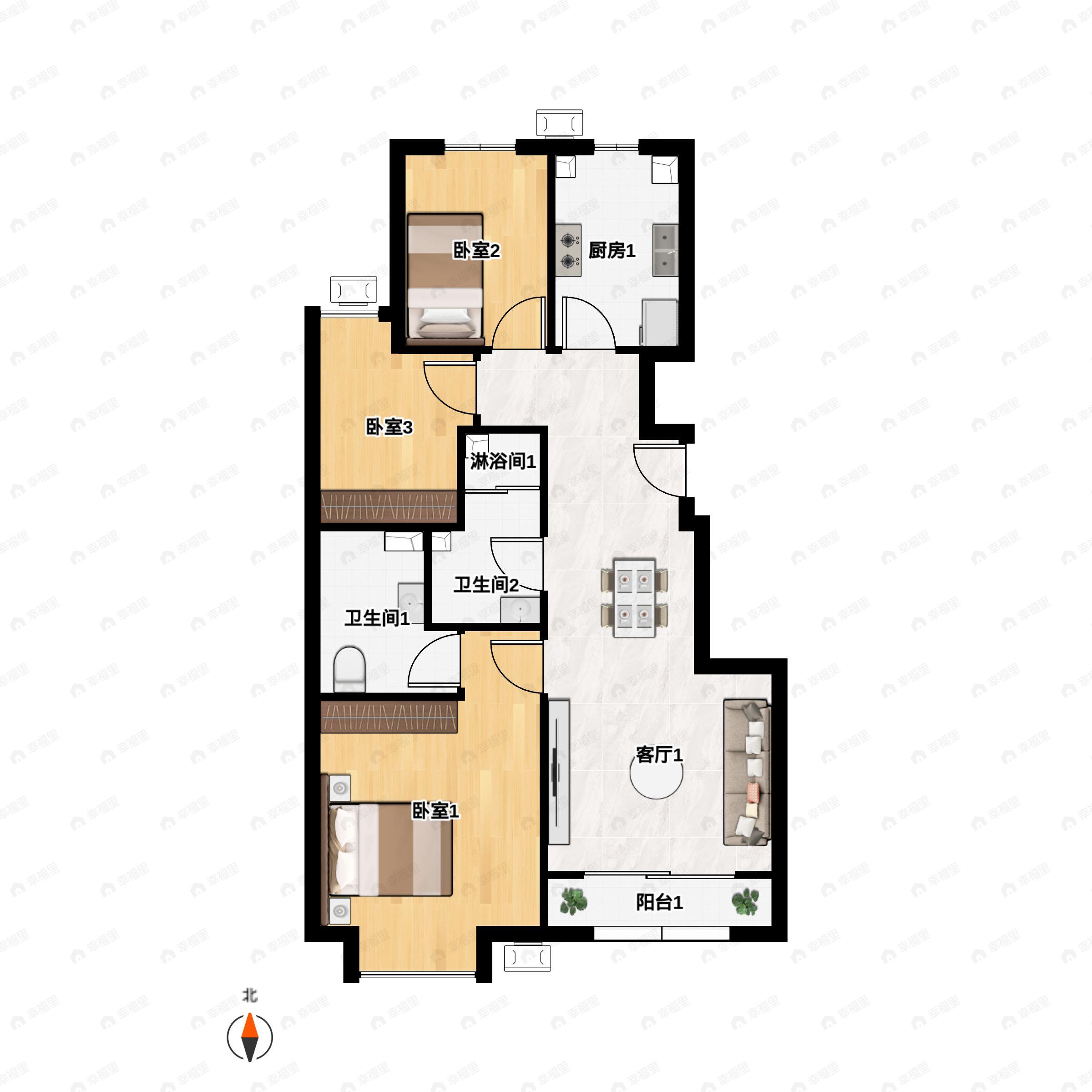 大兴发展亦生悦3室2厅2卫户型图