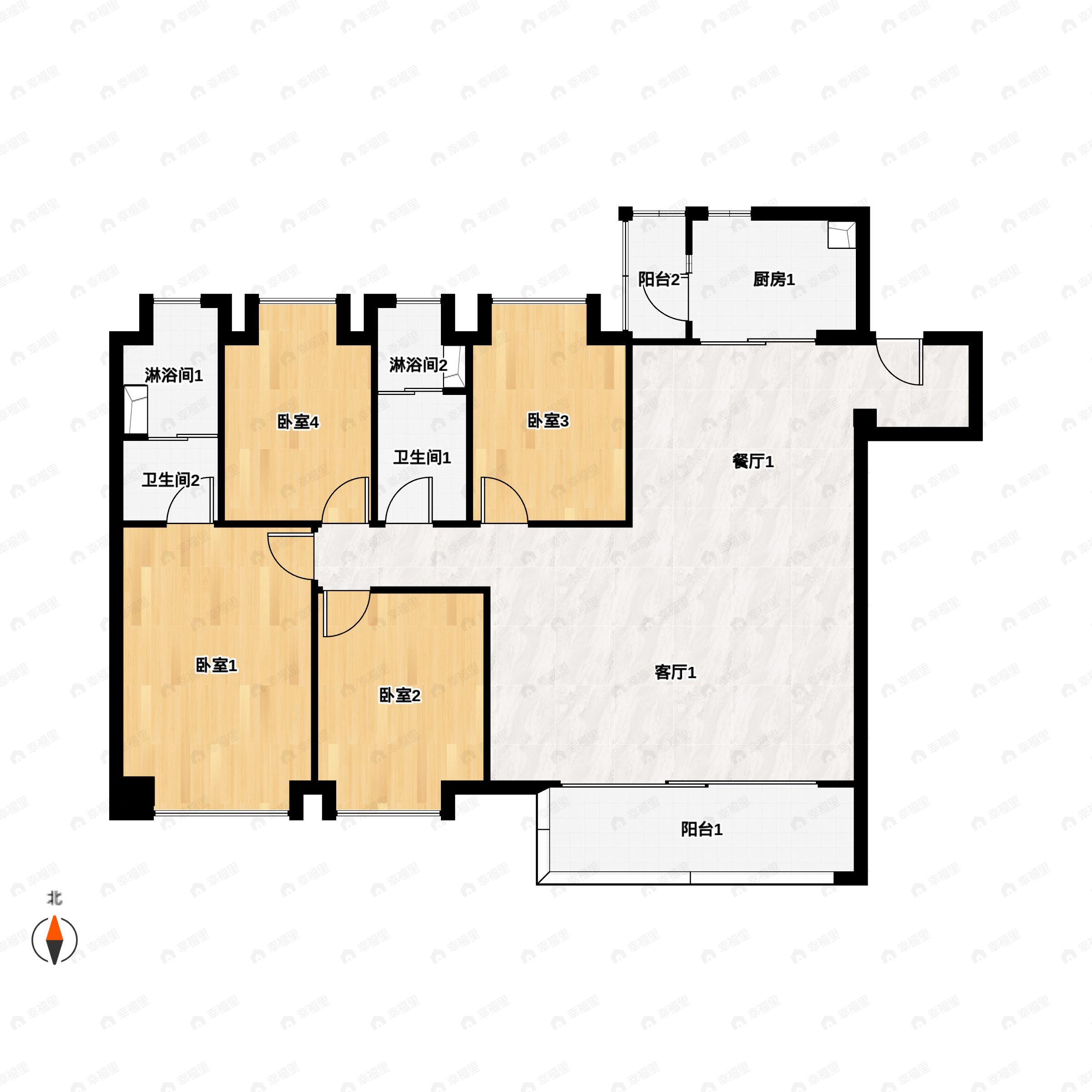 4室2厅2卫建面171平北|南户型图