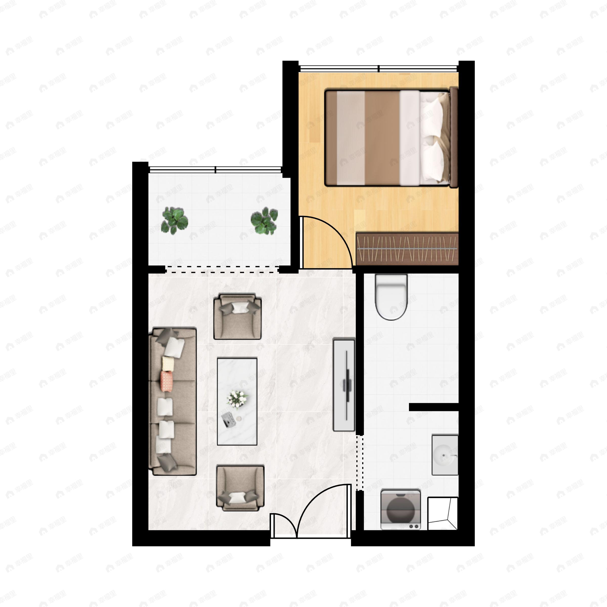 1室1厅1卫建面60m²南户型图