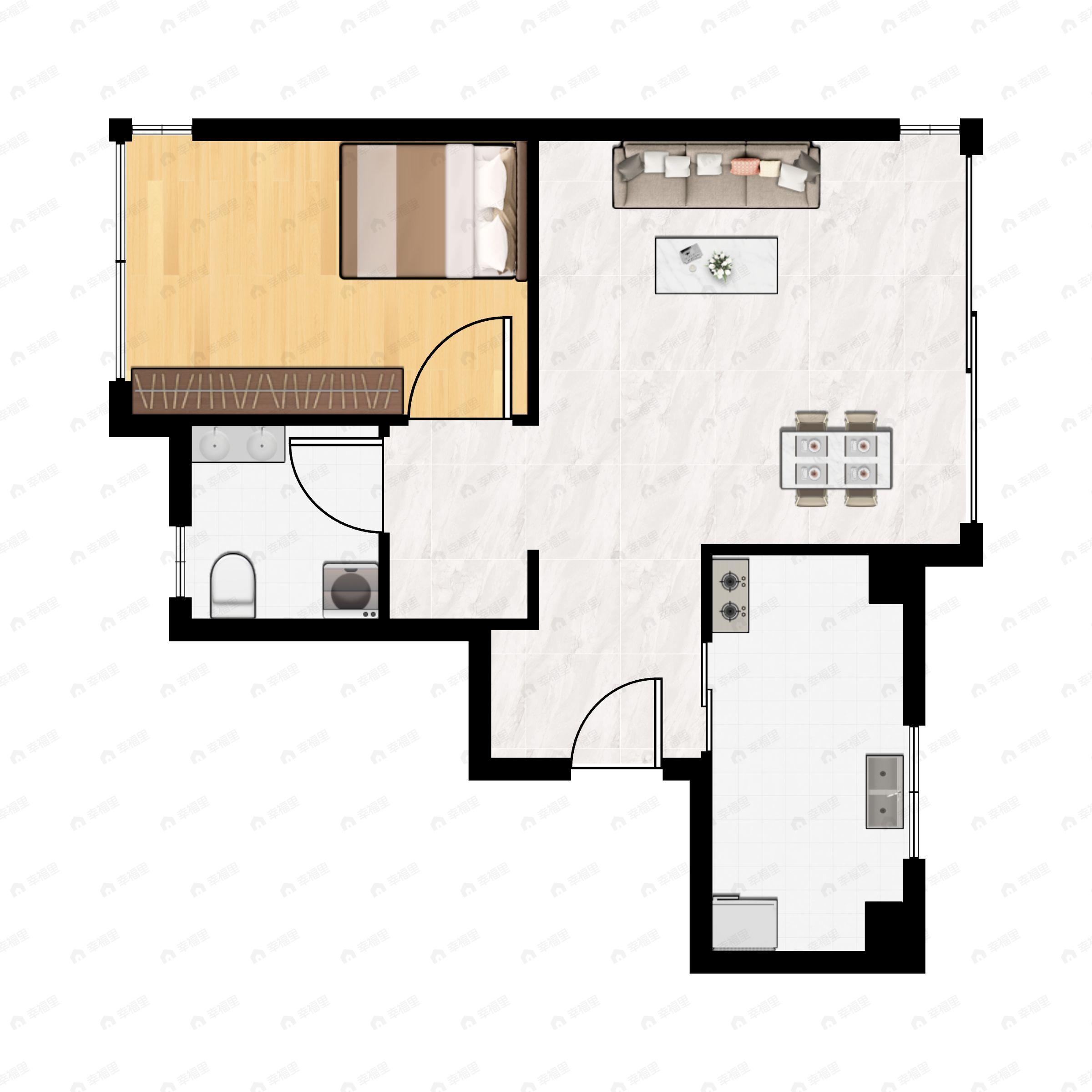 1室2厅1卫建面46平户型图