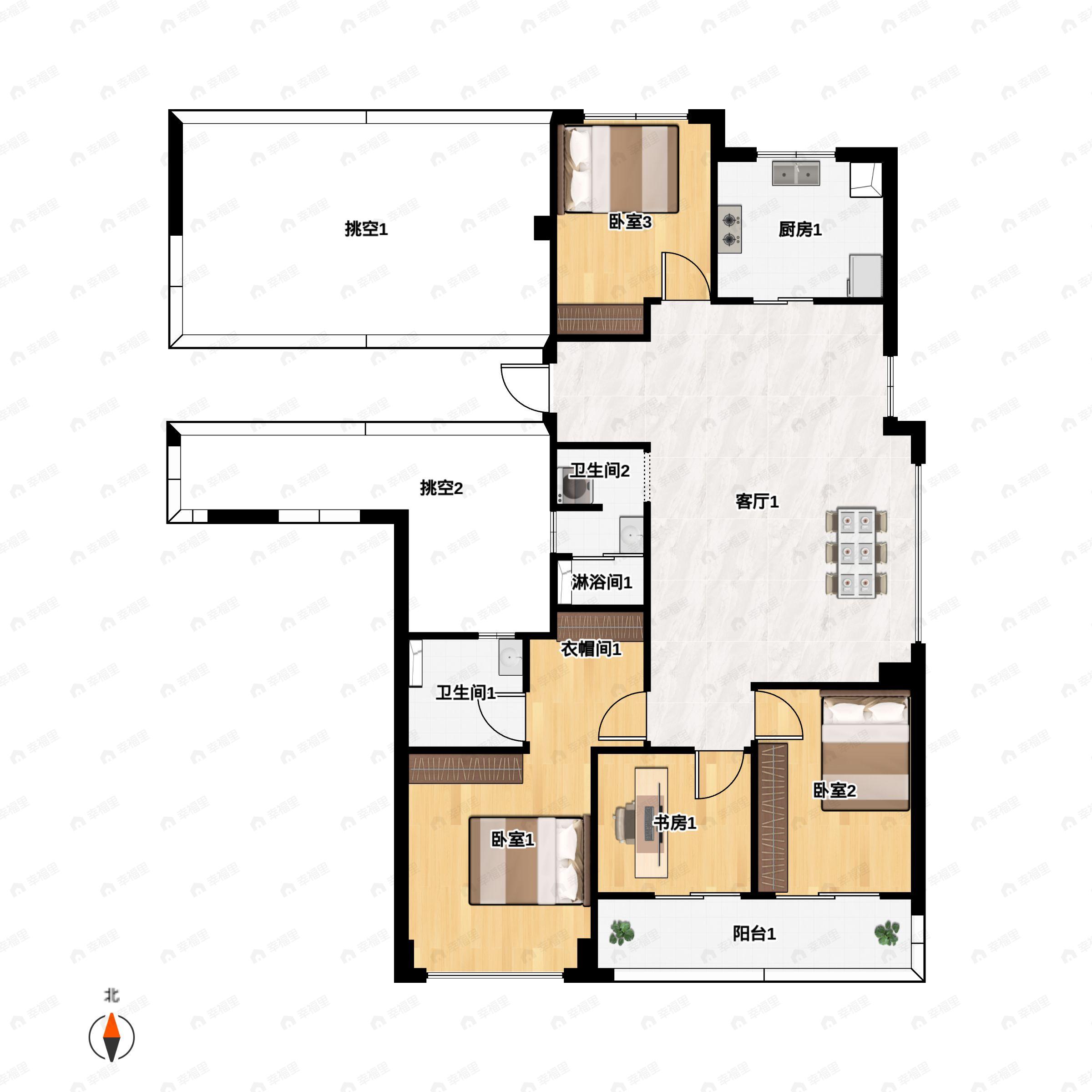 4室2厅2卫建面130平户型图