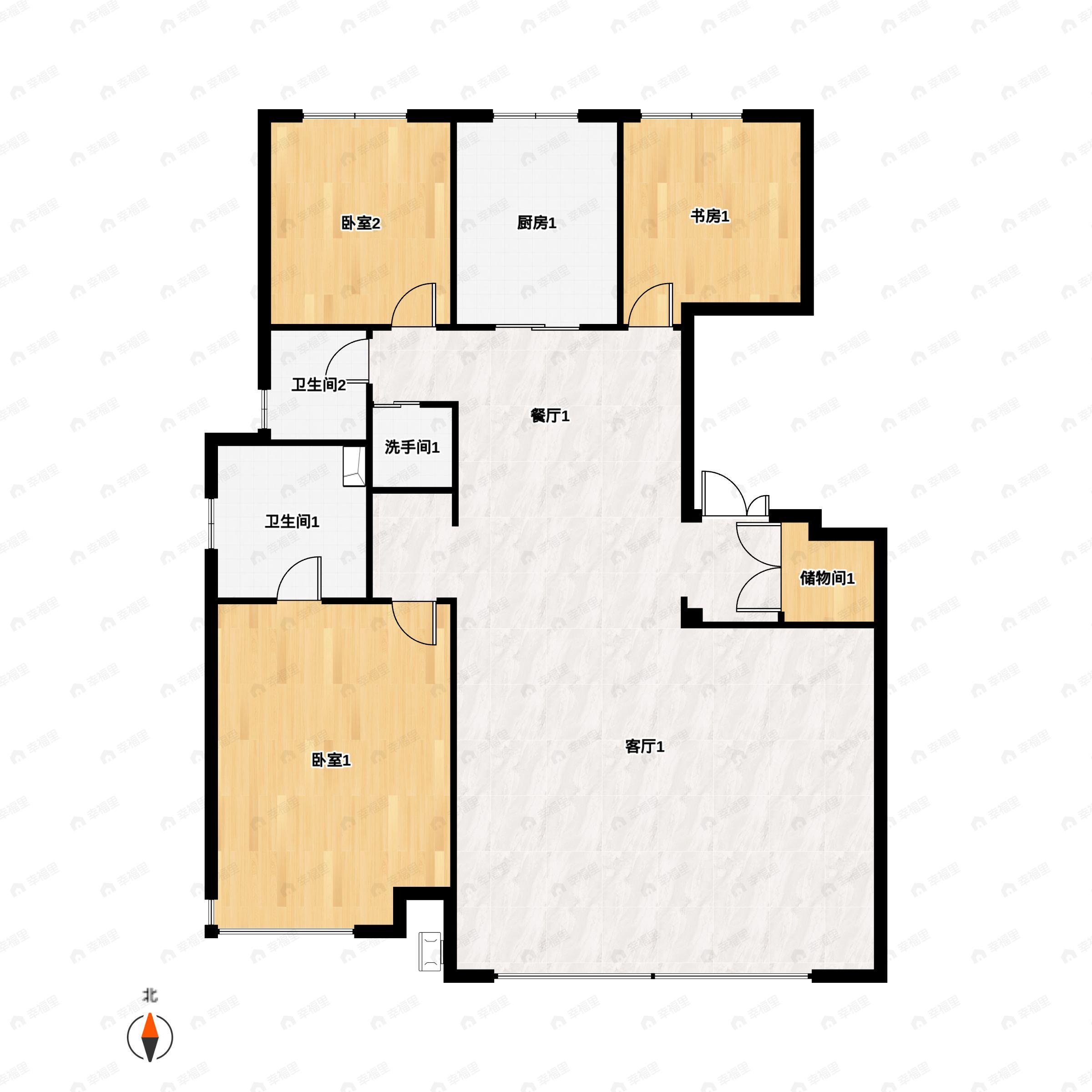 3室2厅2卫建面170平南|北户型图