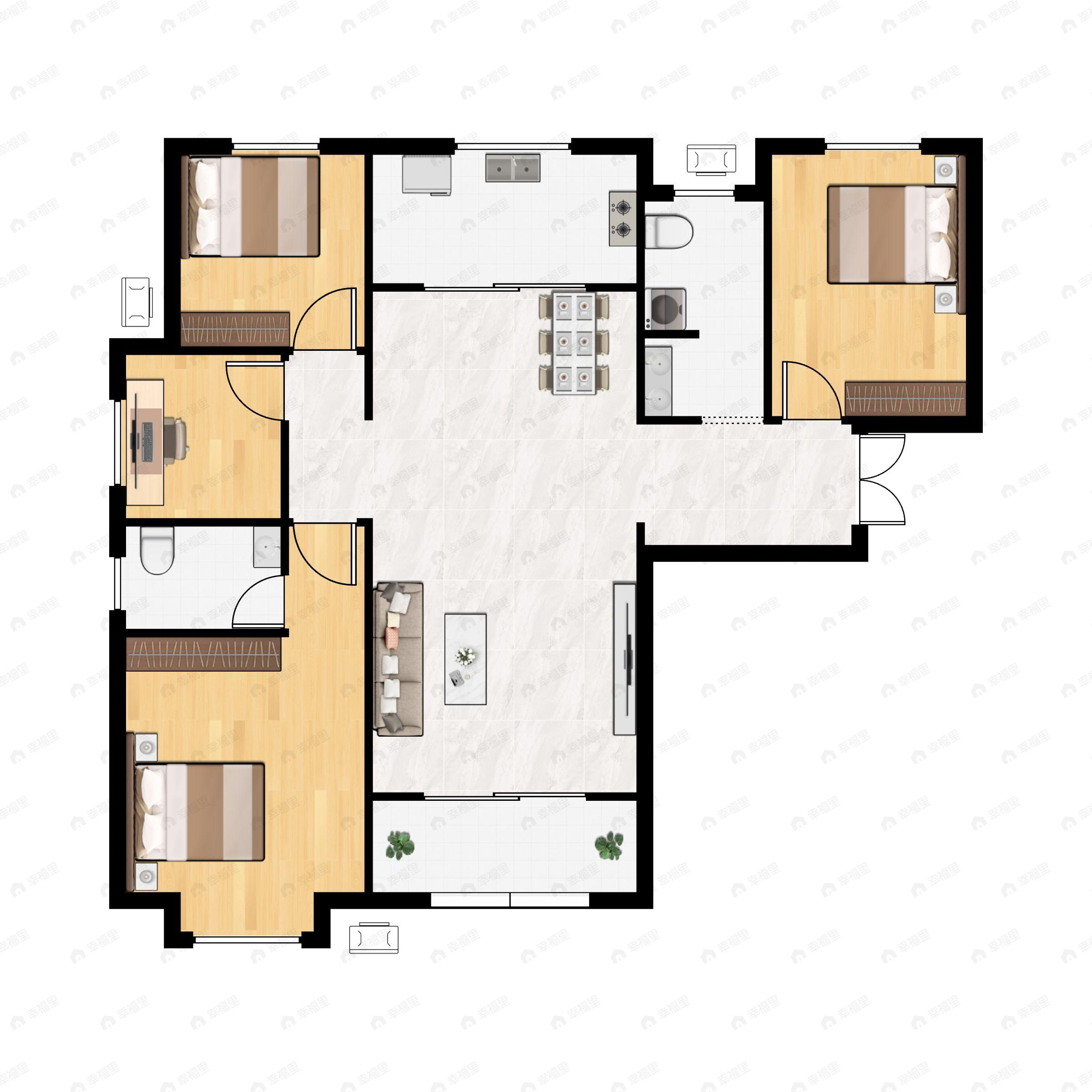 4室2厅2卫建面135平南户型图
