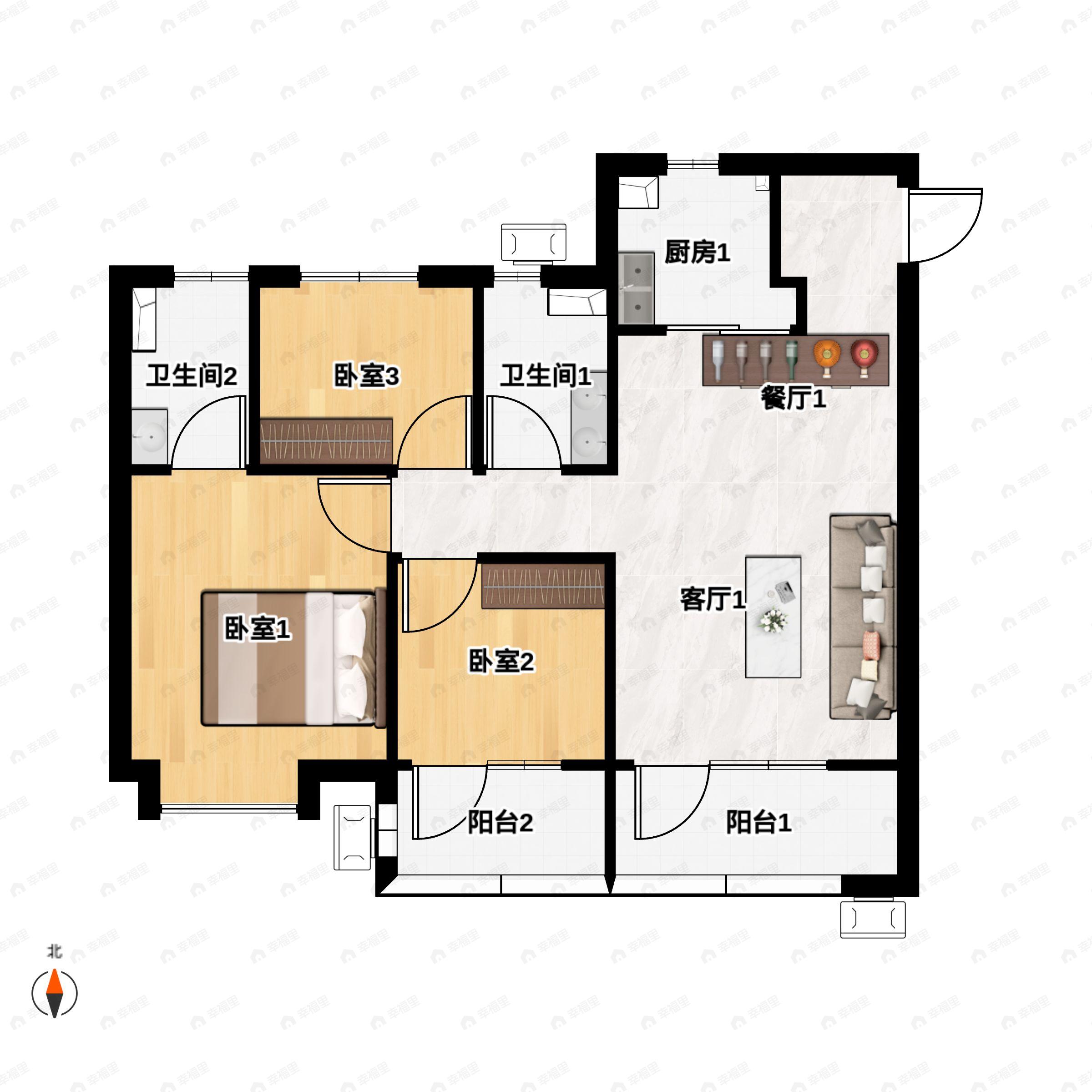 3室2厅2卫建面113平户型图