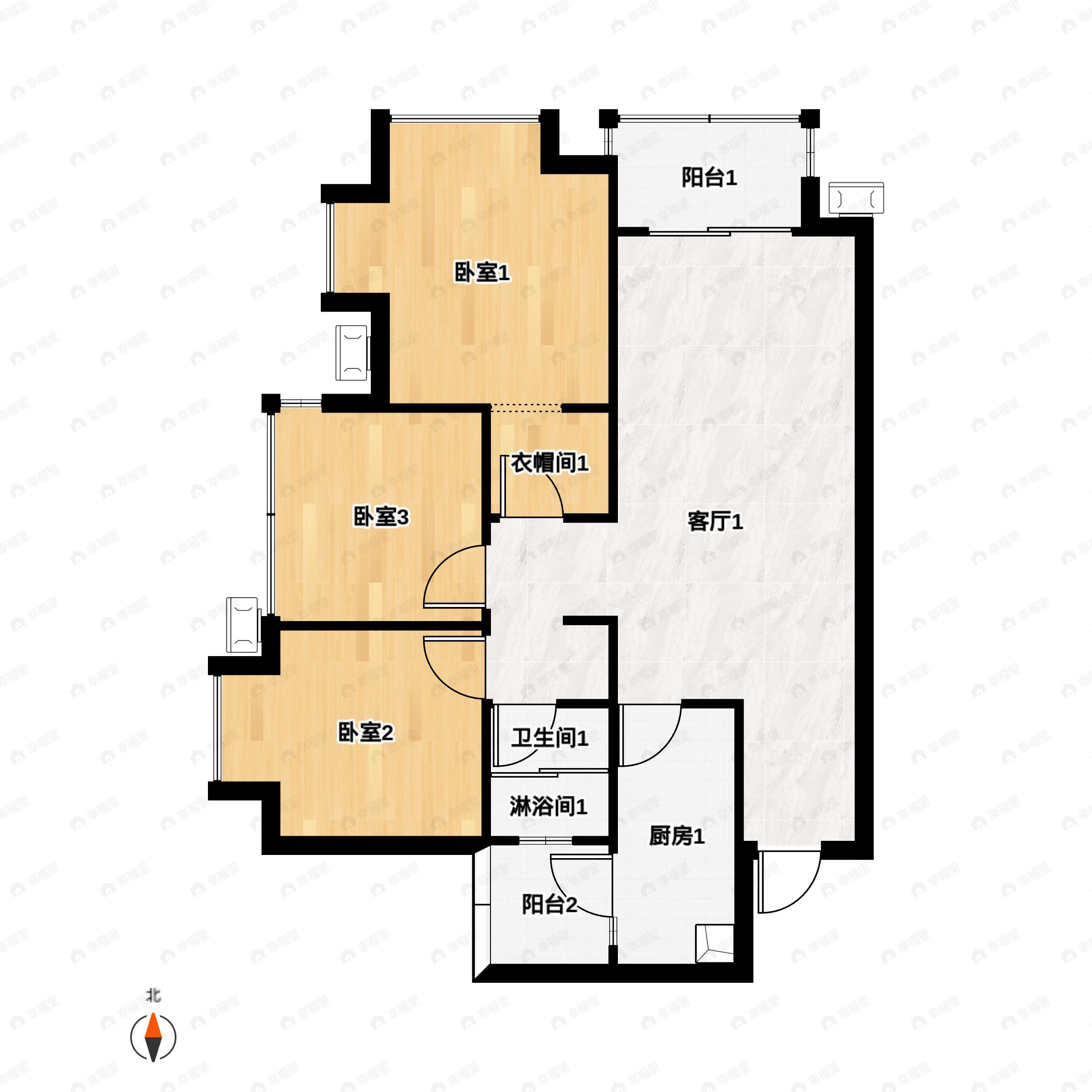 3室2厅1卫建面91平户型图