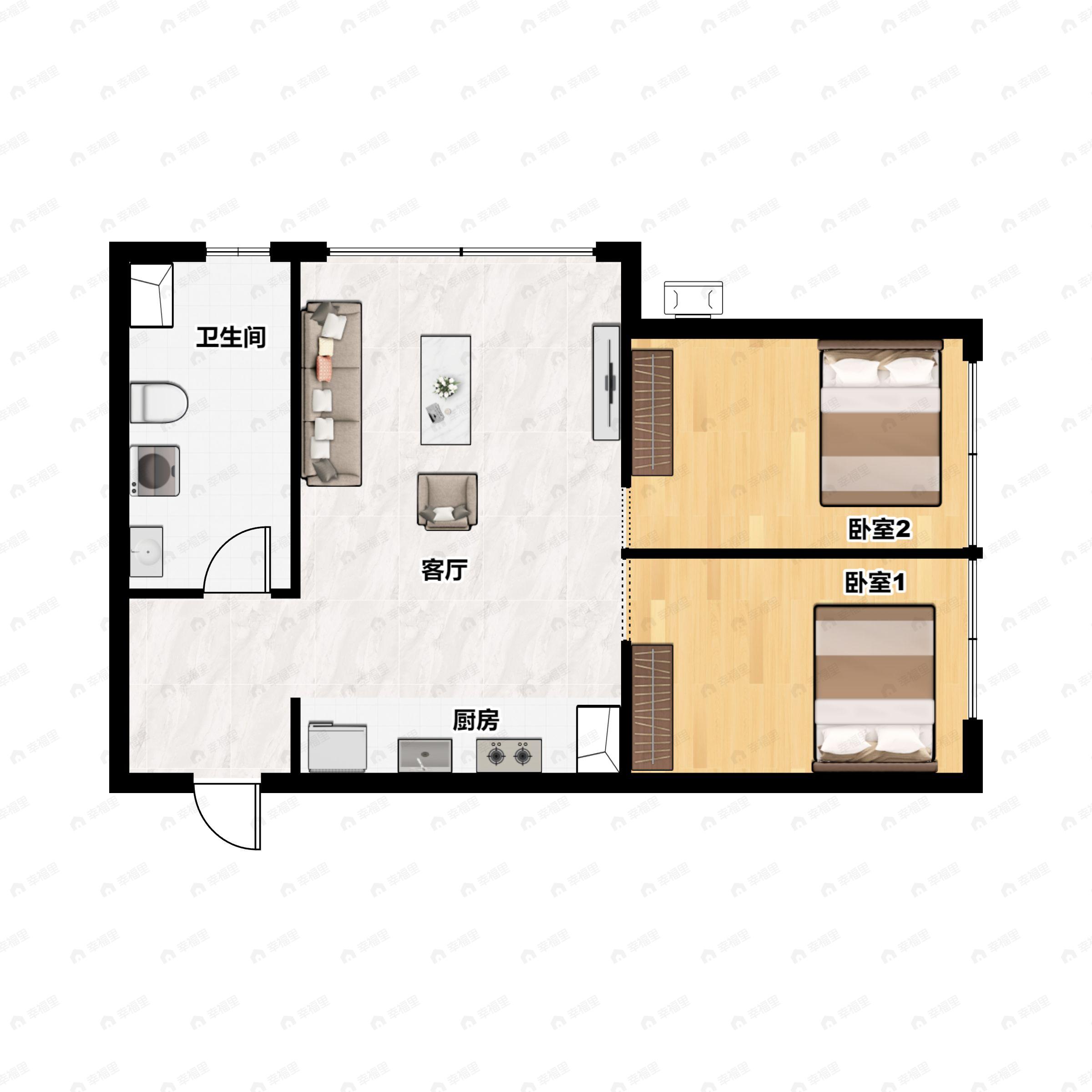 1室1厅1卫建面47平东北户型图